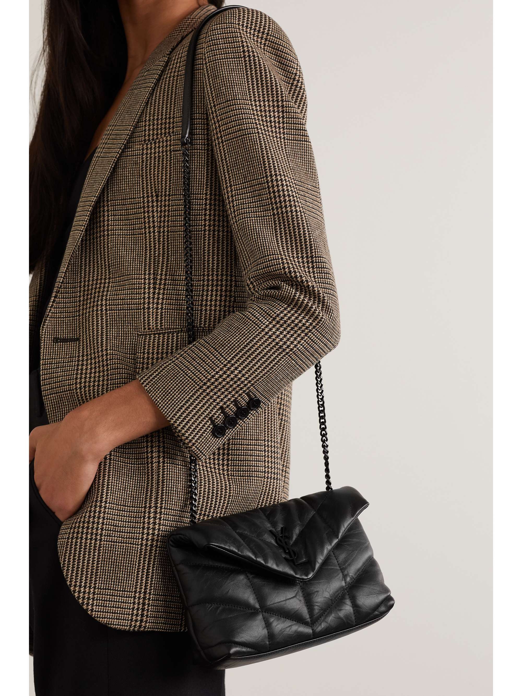 saint laurent black vinyle quilted bolsa