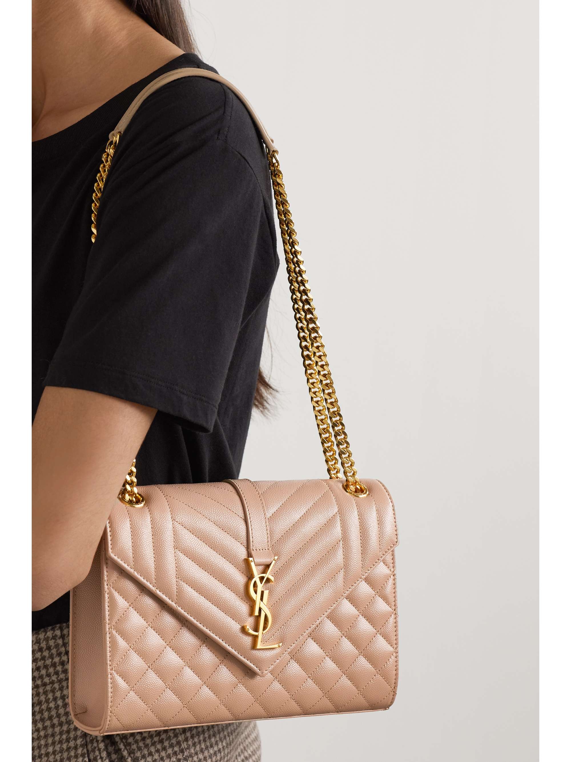 SAINT LAURENT Envelope medium quilted textured-leather shoulder