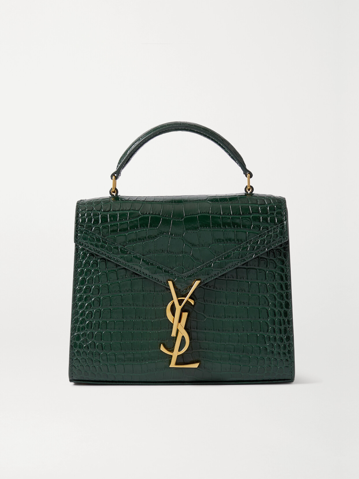 Saint Laurent Cassandra Mini Croceffect Leather Tote In Green ModeSens