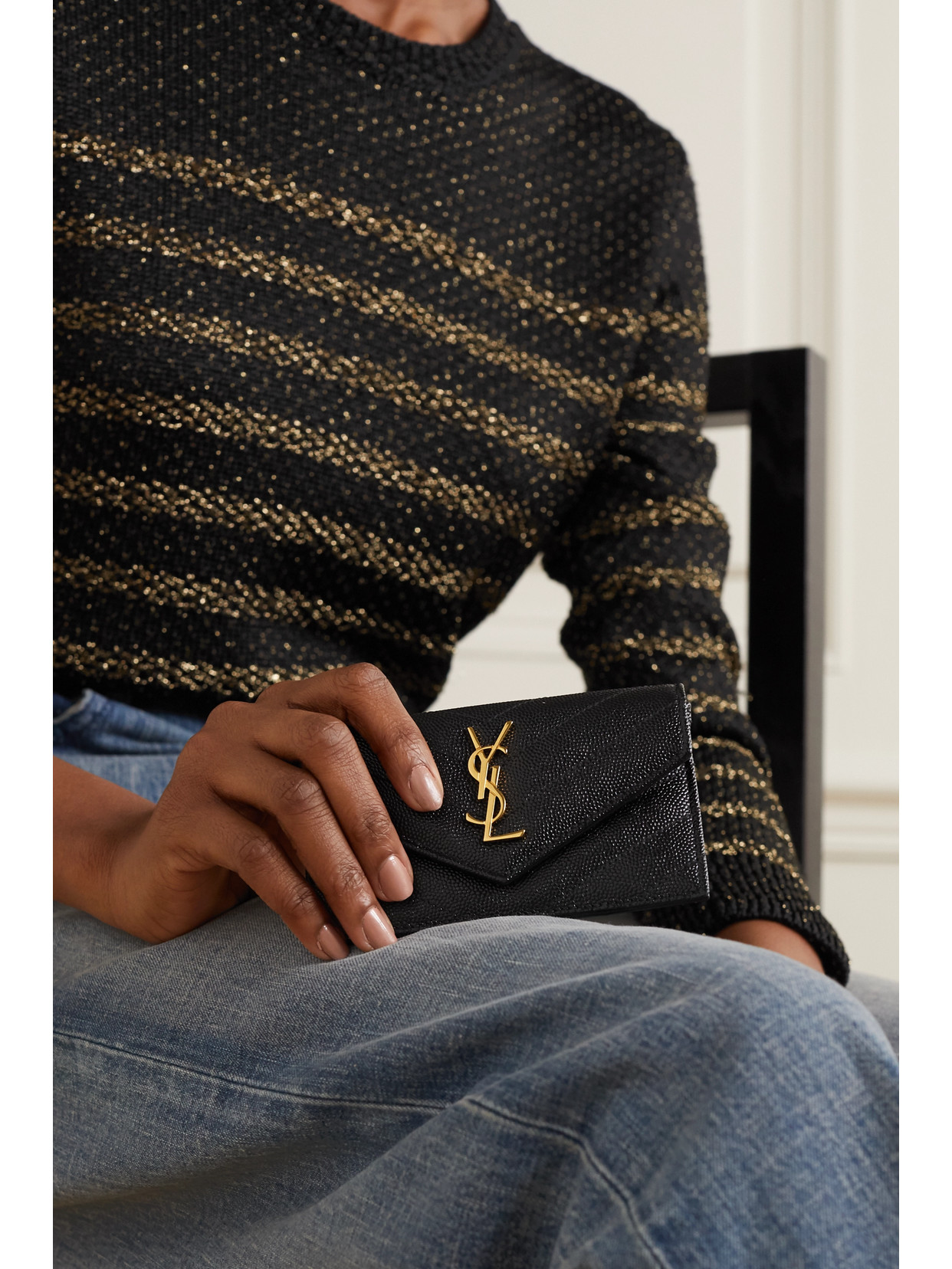 Saint Laurent Monogramme Quilted Textured-leather Wallet In Black
