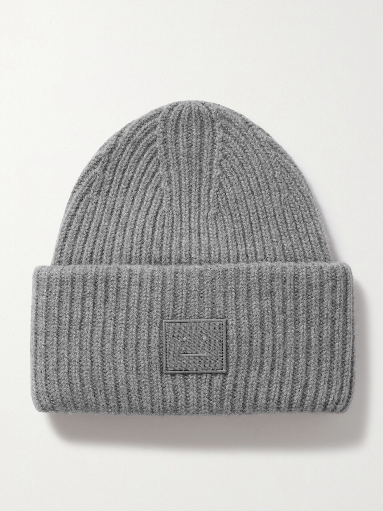 Acne Studios Appliquéd Ribbed Wool Beanie In Gray