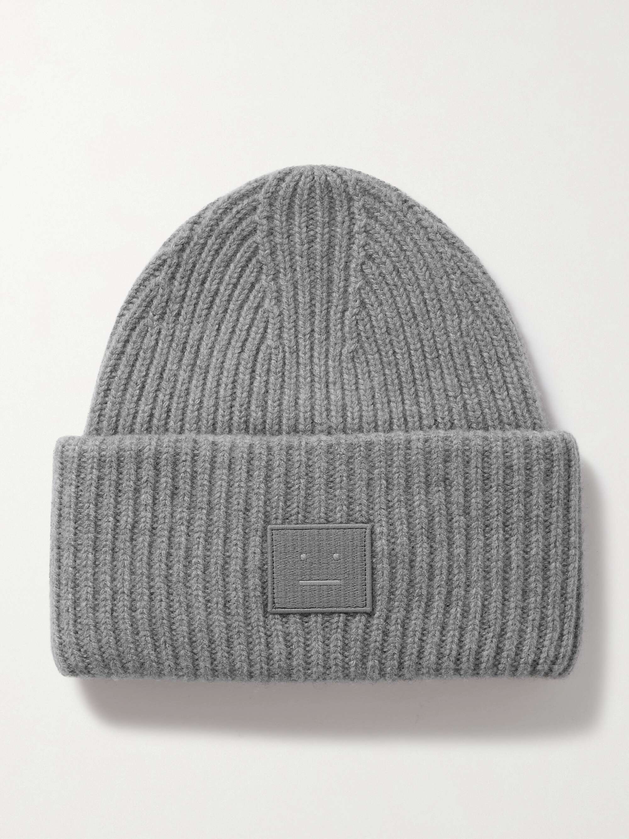 Appliquéd ribbed wool beanie