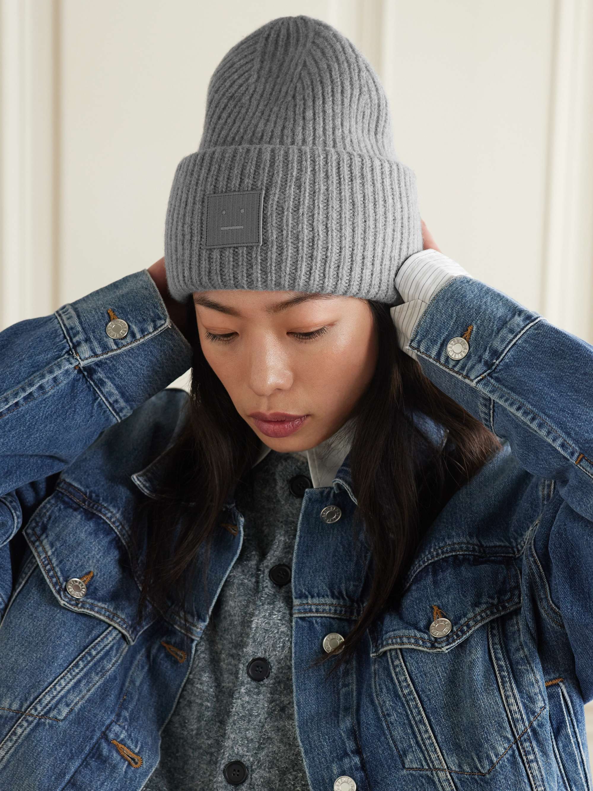 ACNE STUDIOS Appliqued ribbed wool beanie NET A PORTER