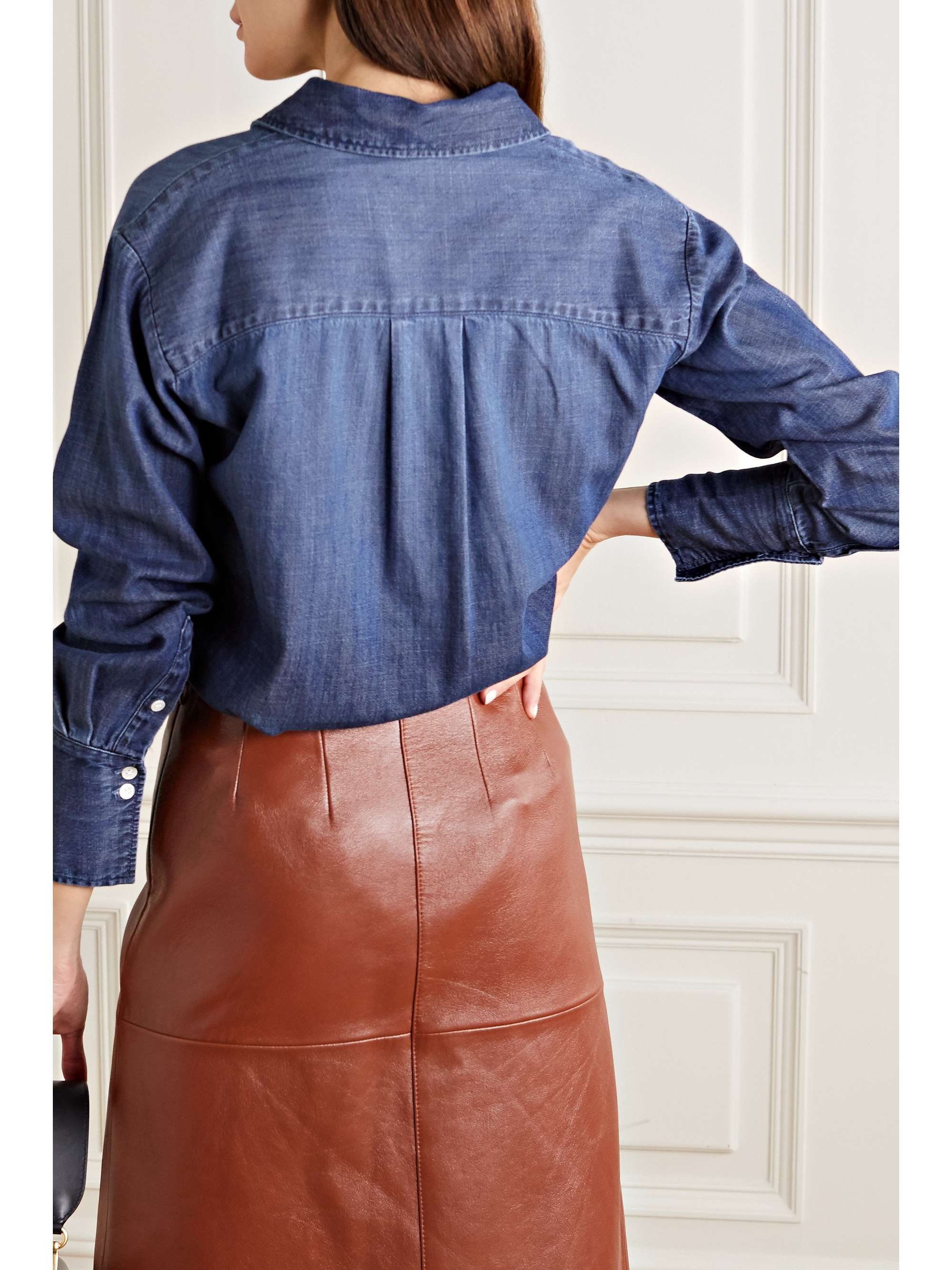 Mid denim Ruffle Tux denim shirt 