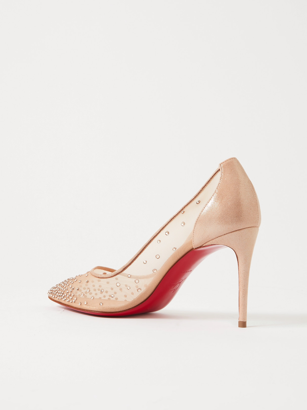 Christian Louboutin Womens Version Light Silk Follies Strass 100 Suede/calf Mesh Pumps Eur 37 / 4 Uk In Neutral