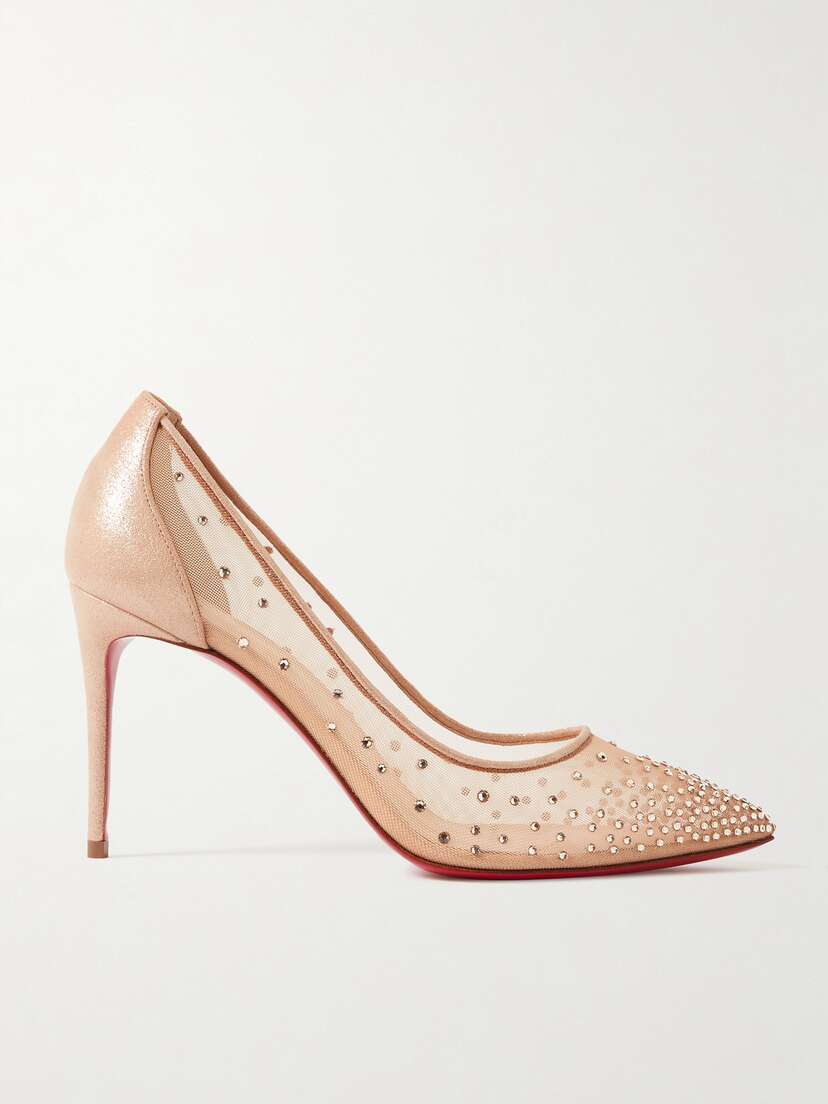 Christian Louboutin Follies 85 Crystal-embellished Mesh And Glittered-leather Pumps