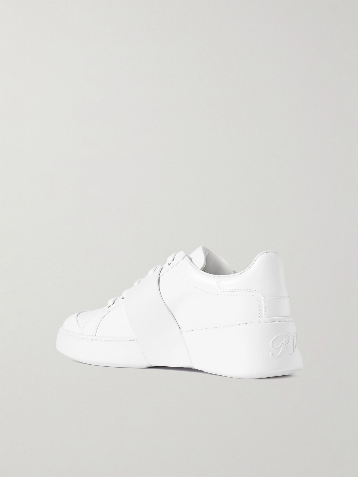 Shop Roger Vivier Viv Skate Crystal-embellished Rubber-trimmed Leather Sneakers In White