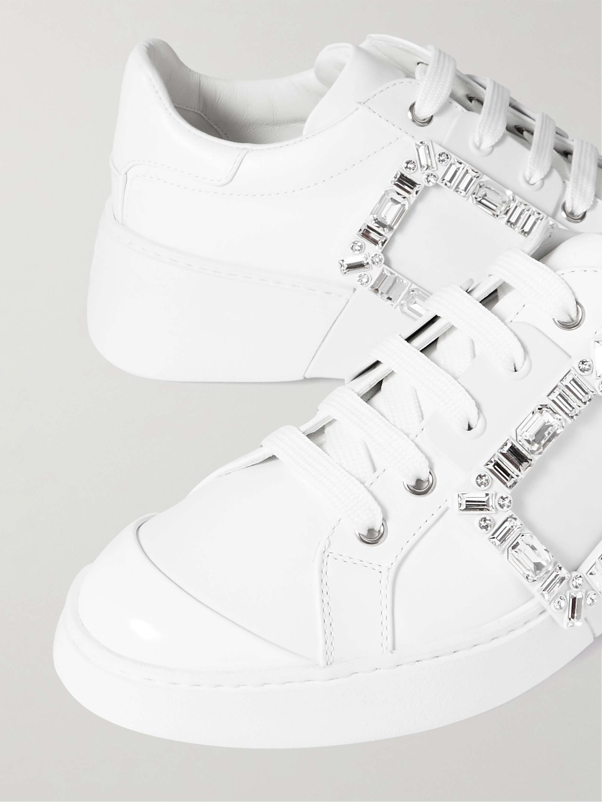 ROGER VIVIER Viv Skate crystal-embellished rubber-trimmed leather sneakers