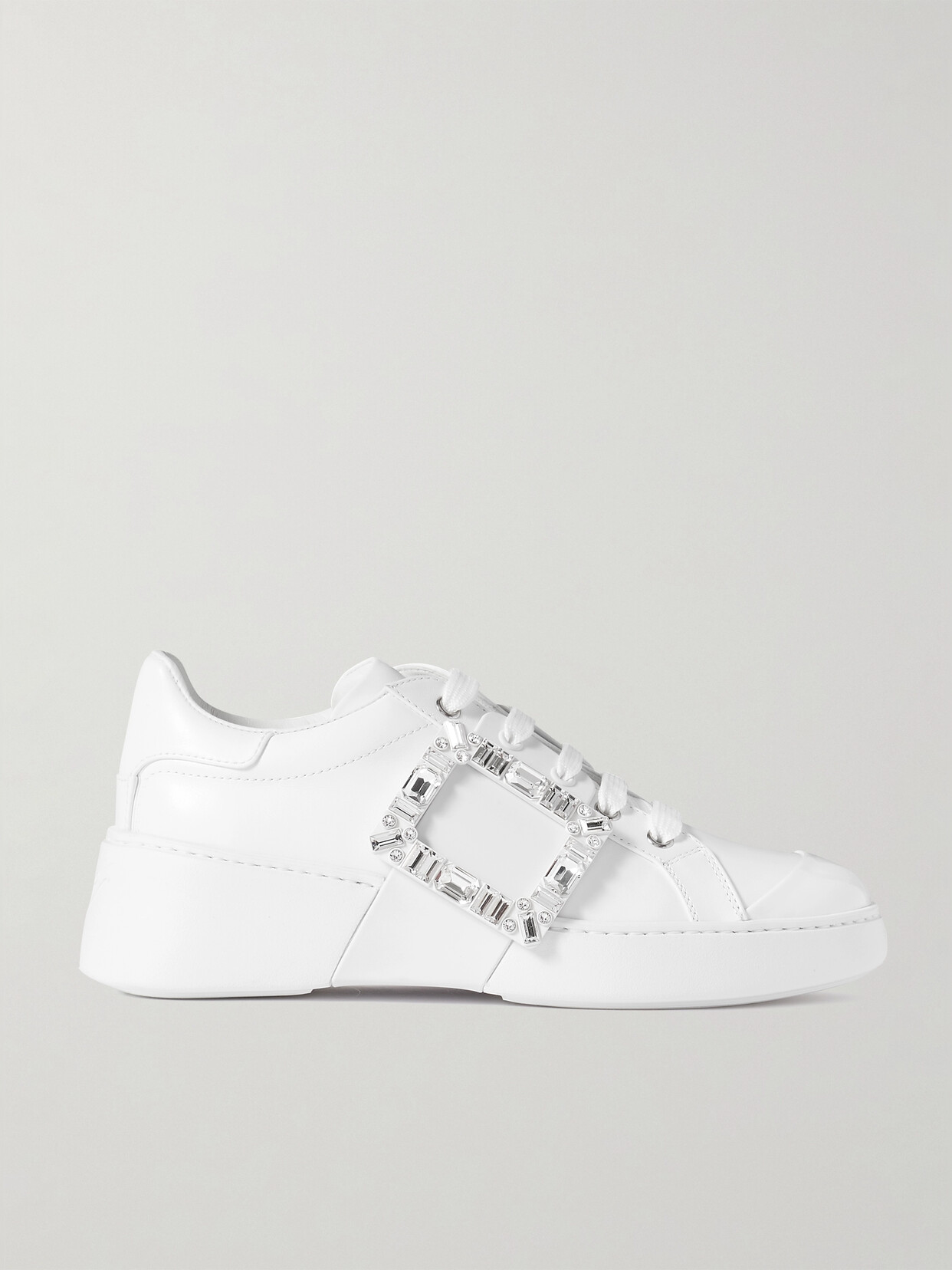 Roger Vivier Viv Skate Crystal-embellished Rubber-trimmed Leather Sneakers In White