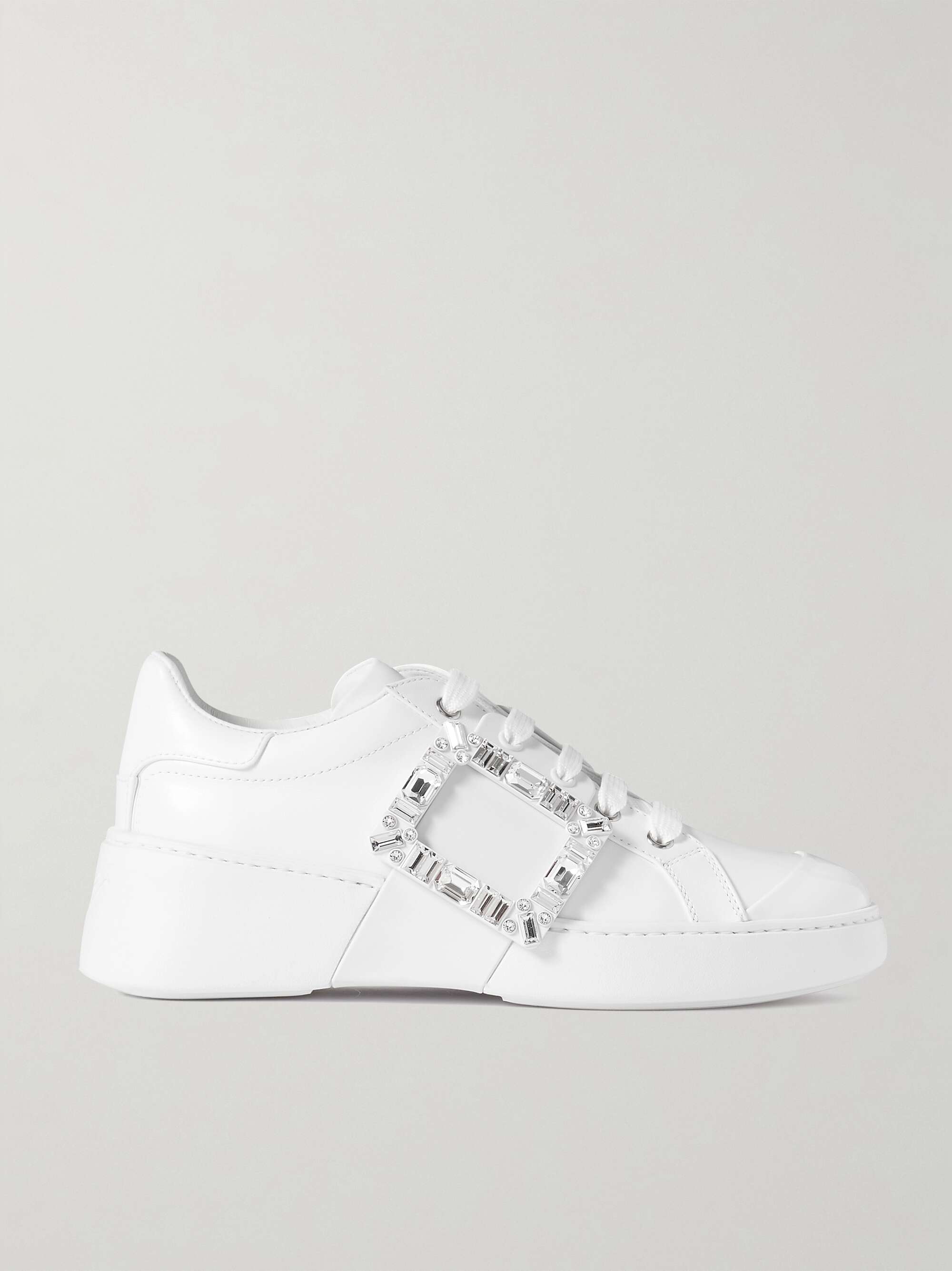 ROGER VIVIER Viv Skate crystal embellished rubber trimmed leather sneakers NET A PORTER