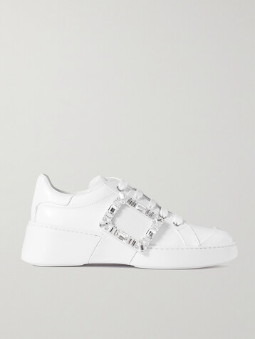 ROGER VIVIER Viv Skate crystal-embellished rubber-trimmed leather sneakers