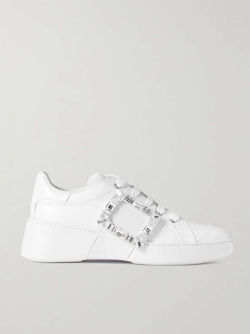 Roger Vivier Viv Skate Crystal-embellished Rubber-trimmed Leather Sneakers