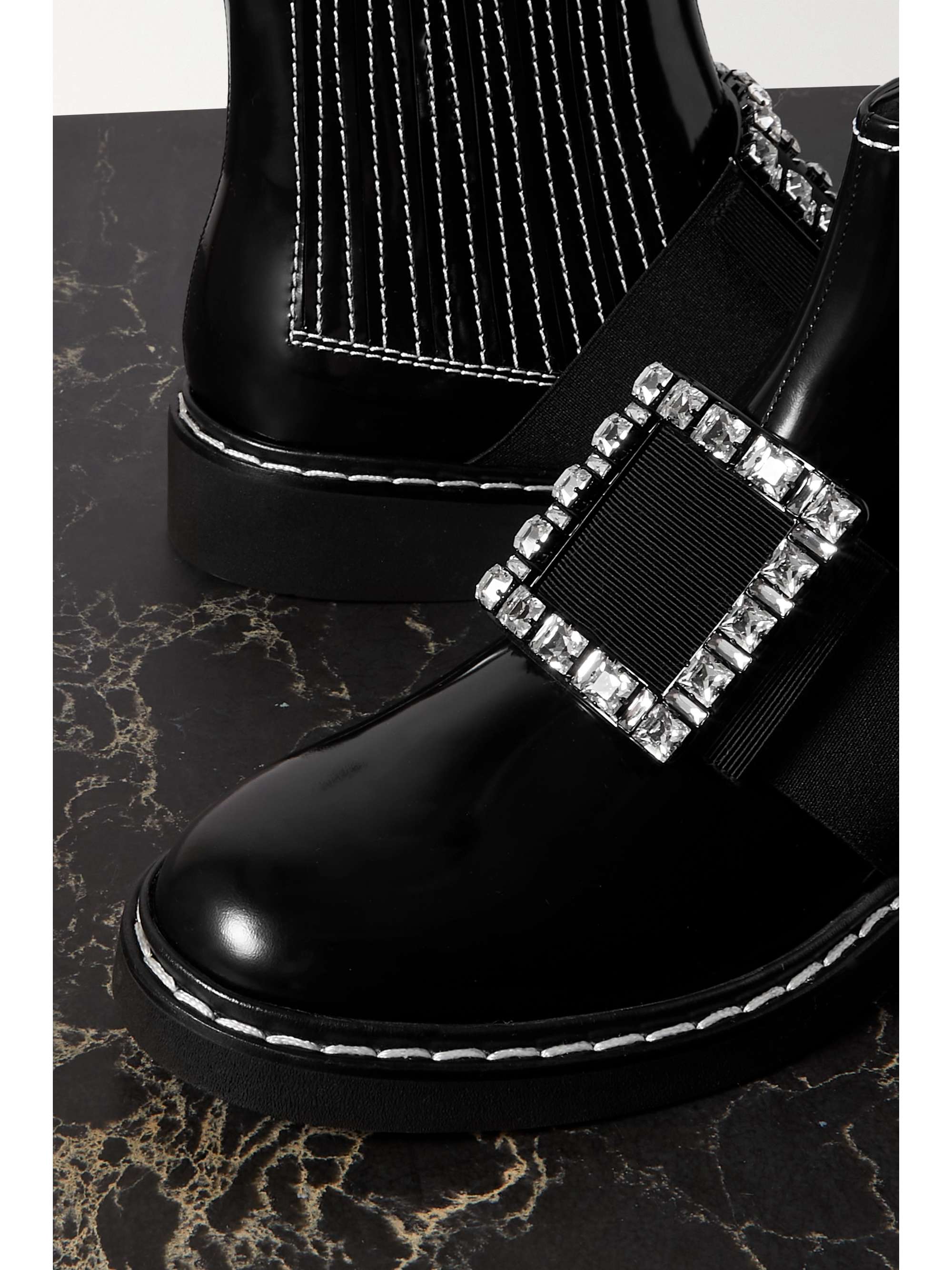 ROGER VIVIER Viv Ranger crystal-embellished patent-leather Chelsea boots