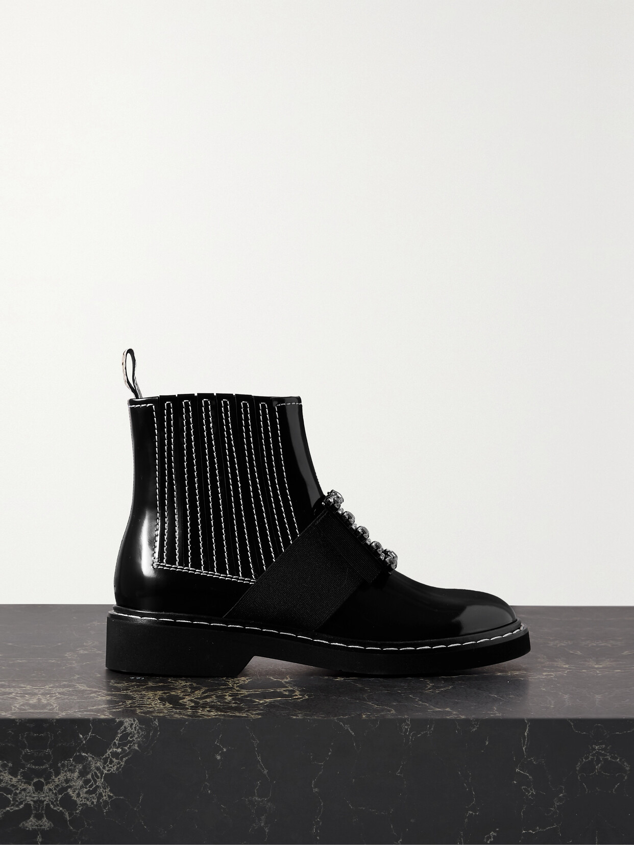 Roger Vivier Viv Ranger Crystal-embellished Patent-leather Chelsea Boots In Black