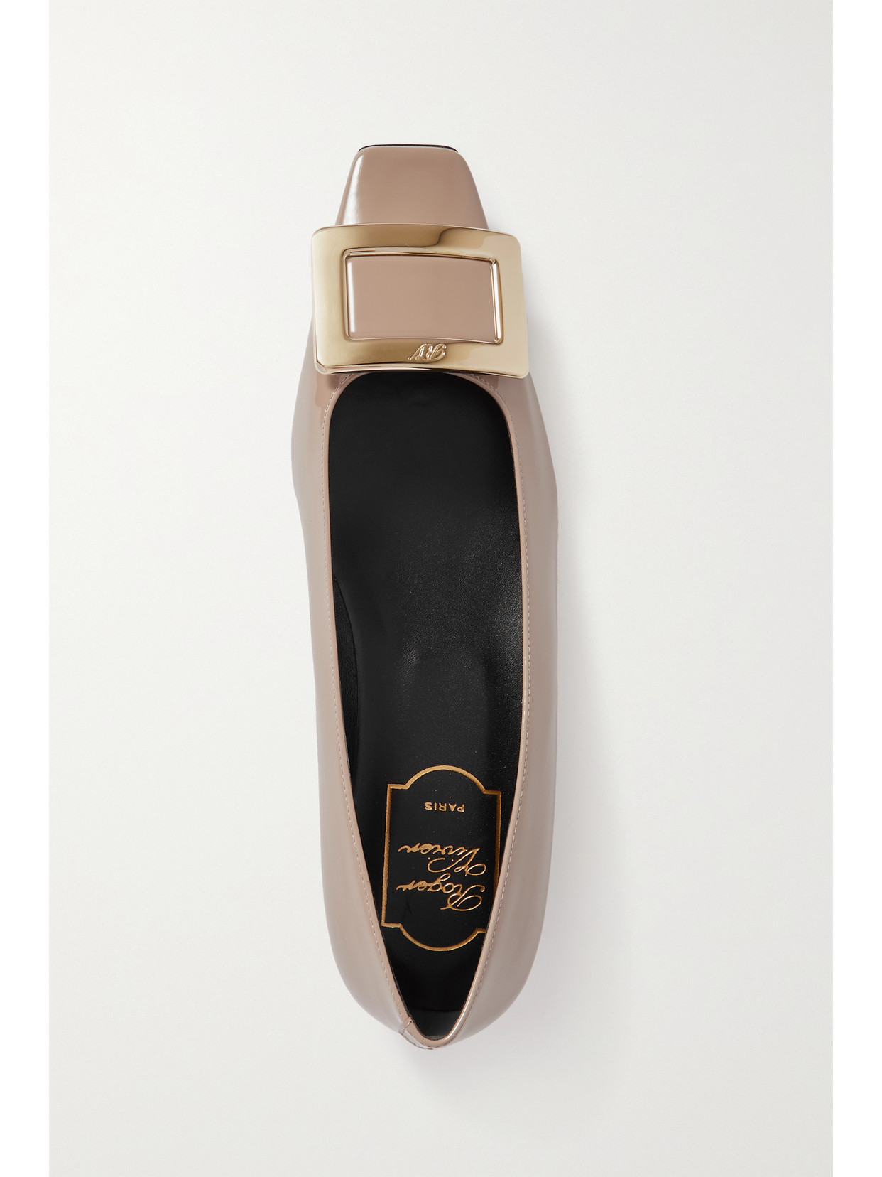 Shop Roger Vivier Belle Vivier Patent-leather Ballet Flats In Taupe