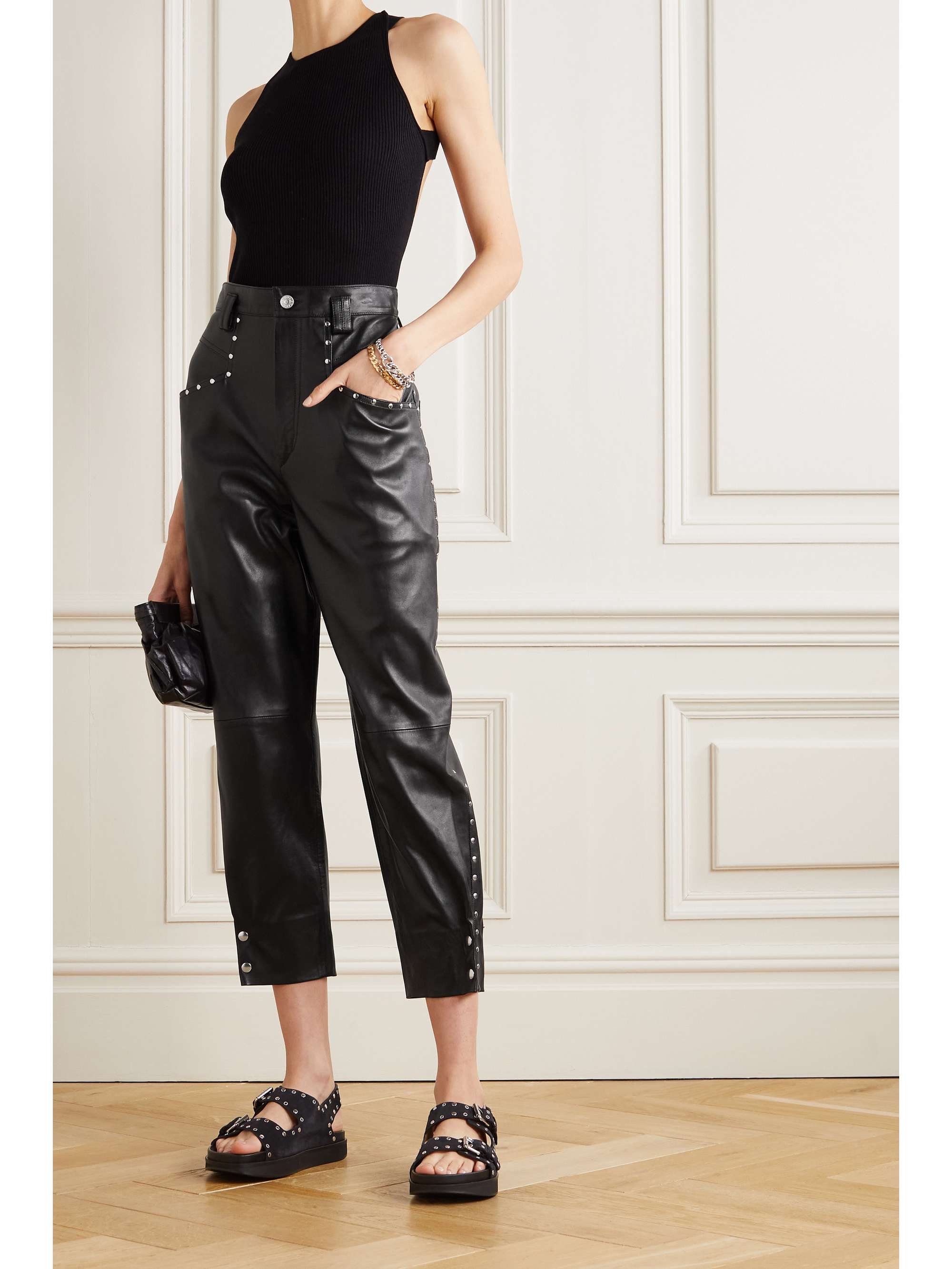 ISABEL MARANT Studded leather tapered pants
