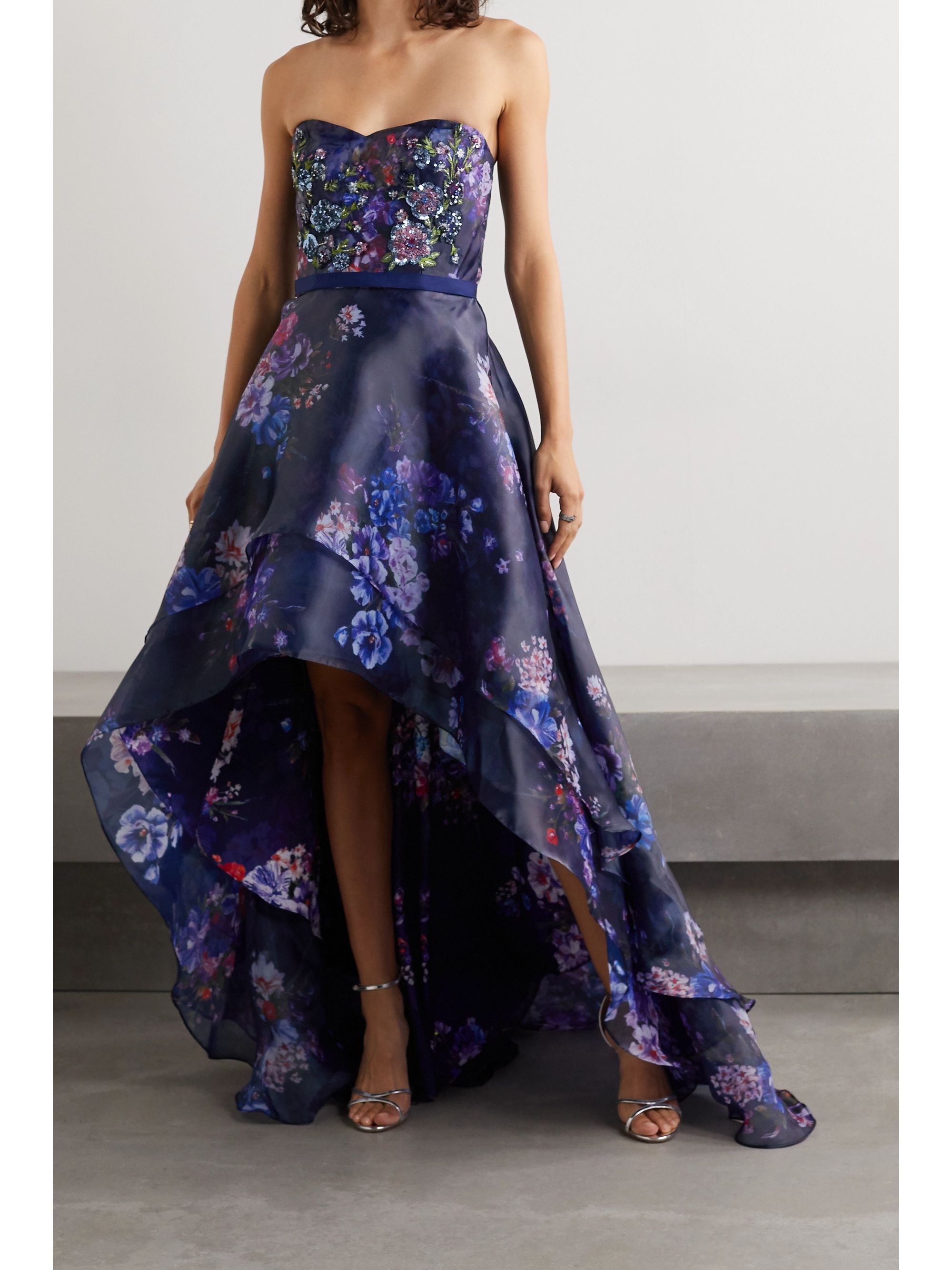 Blue Strapless embellished embroidered 