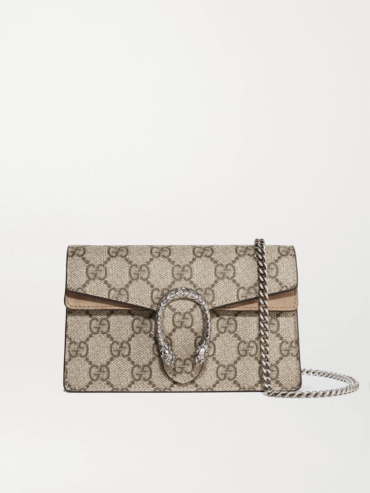 Gucci Dionysus Super Mini Printed Coated-canvas And Suede Shoulder Bag In Neutrals