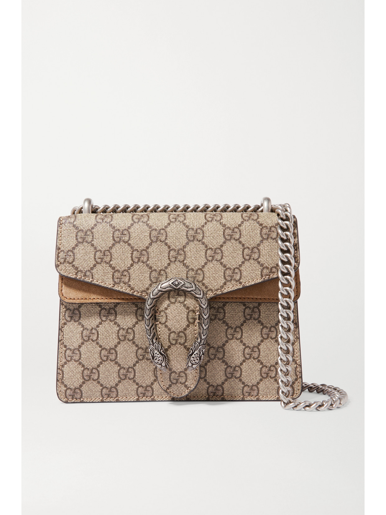 Gucci Dionysus Mini Printed Coated-canvas And Suede Shoulder Bag In Neutrals