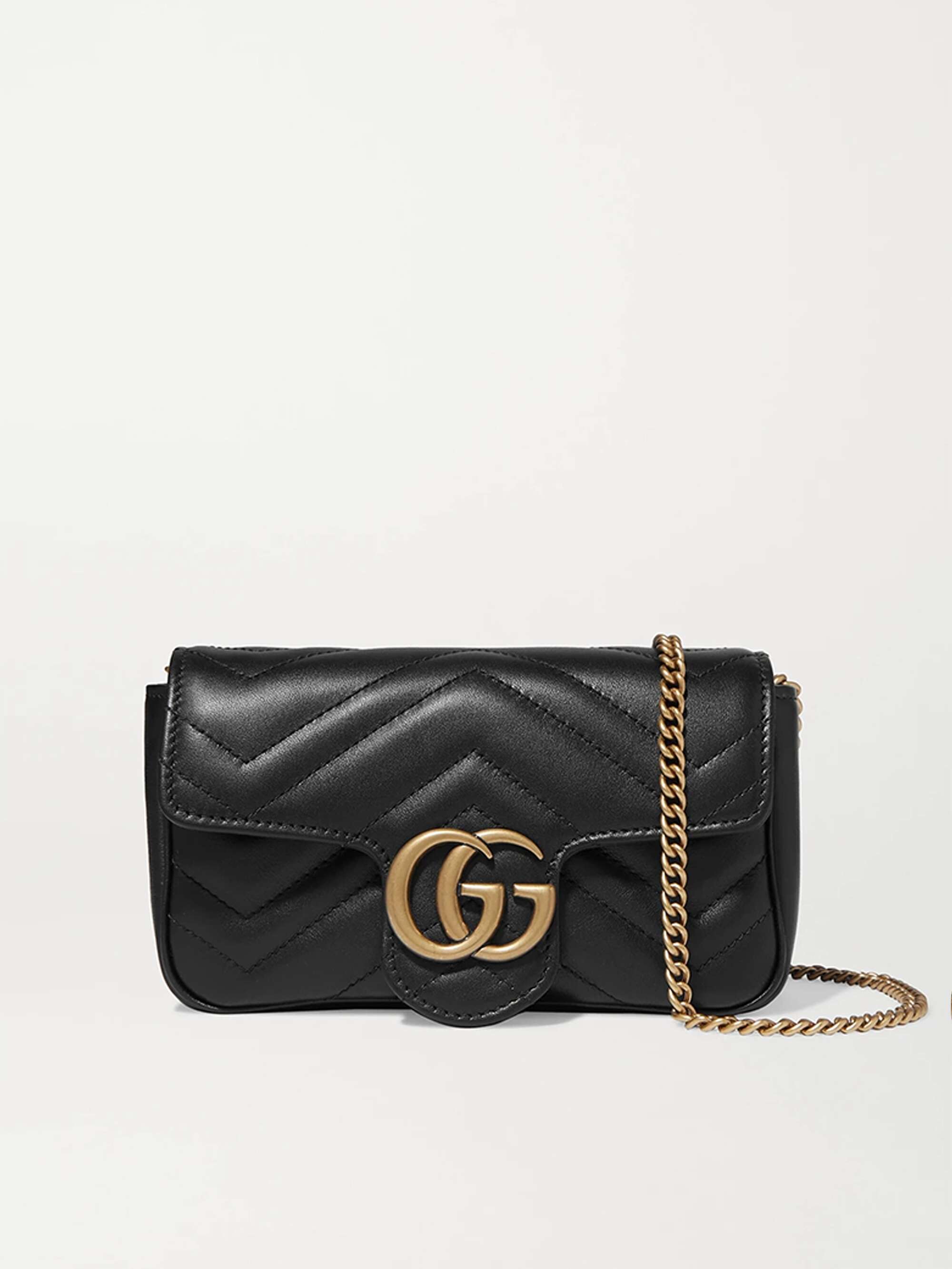 Black Leather GG Marmont Small Matelassé Shoulder Bag