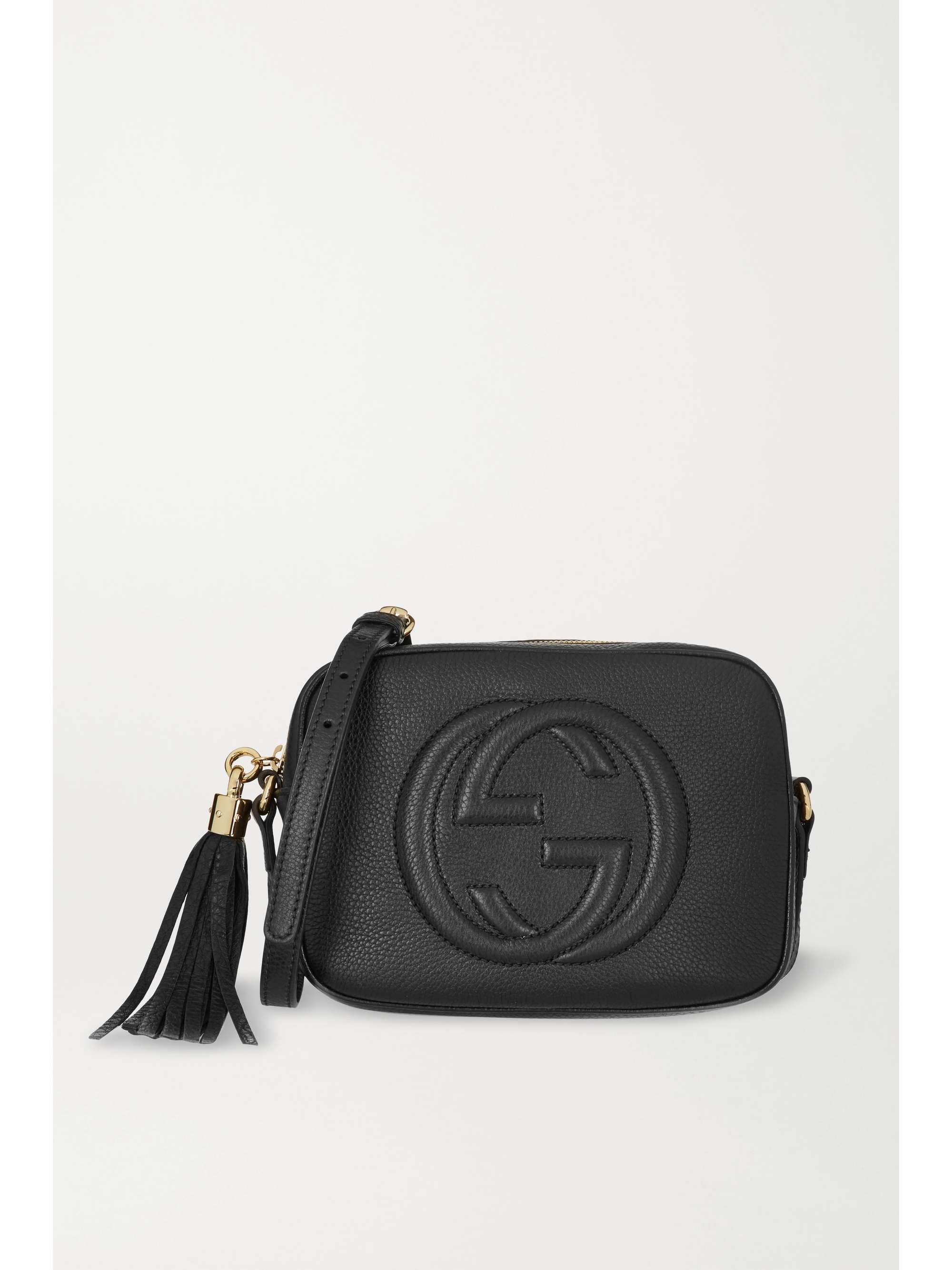 Black textured-leather shoulder GUCCI | NET-A-PORTER