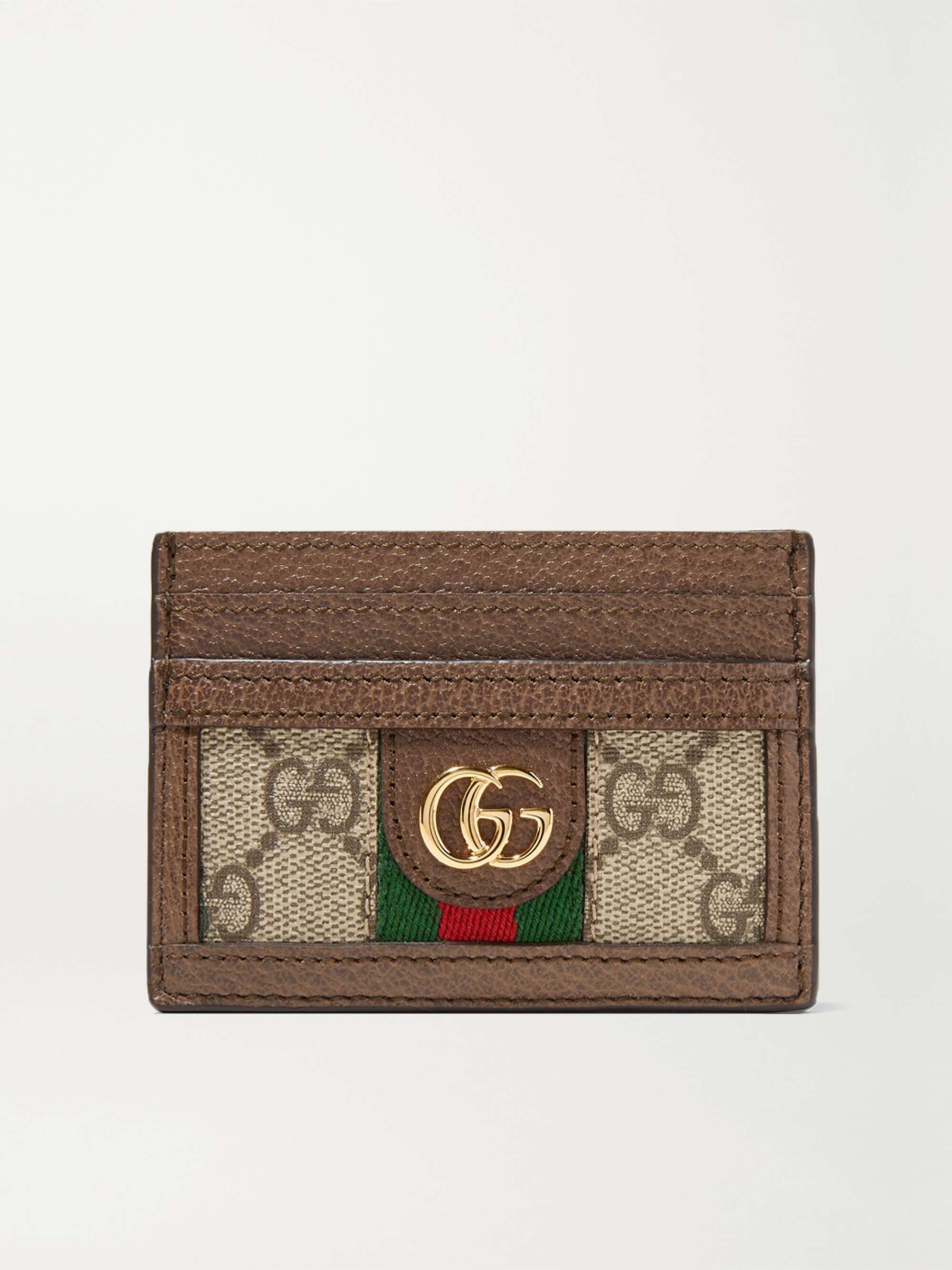 Beige Ophidia textured leather-trimmed printed coated-canvas cardholder | GUCCI | NET-A-PORTER