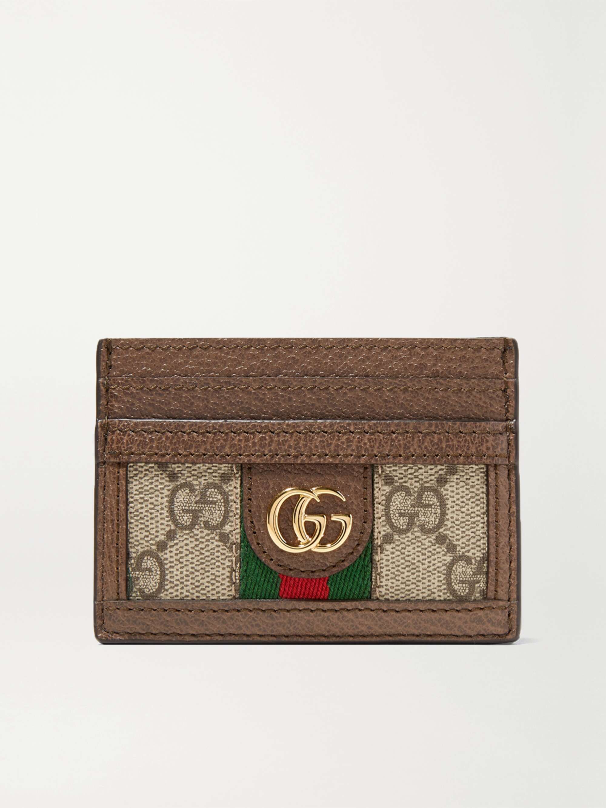 Ophidia textured leather-trimmed printed coated-canvas cardholder - brown - One Size