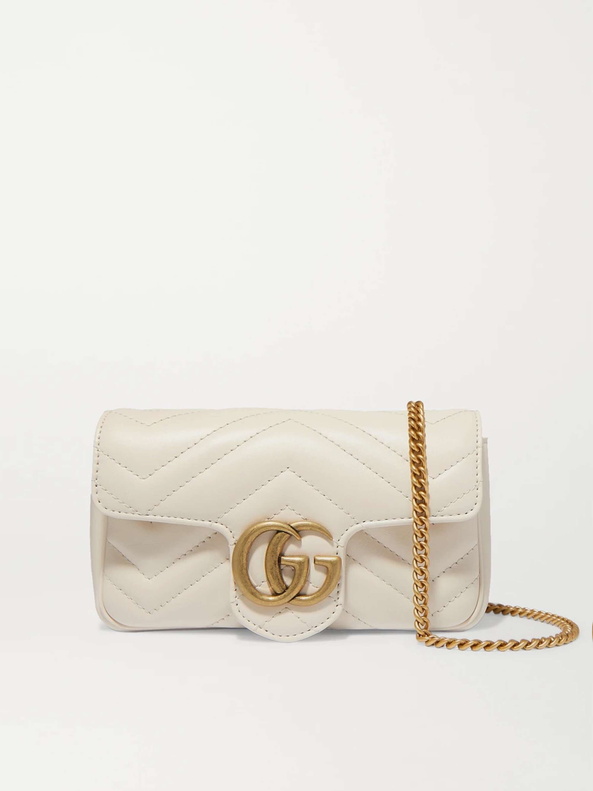 GUCCI Calfskin Matelasse Mini GG Marmont Shoulder Bag White