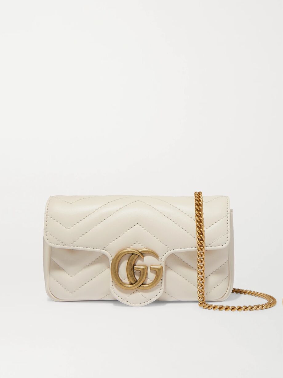 구찌 GG 마몽 숄더백 슈퍼미니, 퀼팅 Gucci GG Marmont super mini quilted leather shoulder bag,White