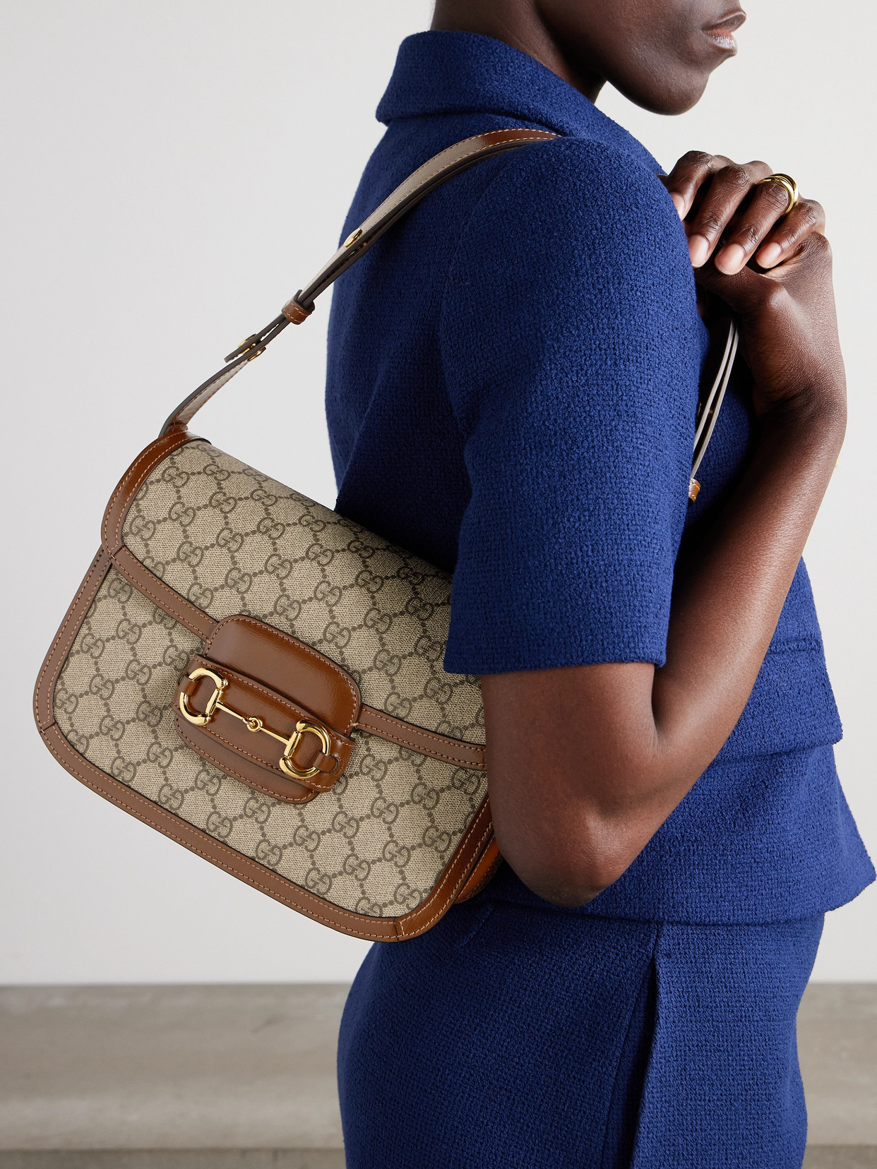 Horsebit 1955 Leather-Trimmed Printed Coated-Canvas Shoulder Bag