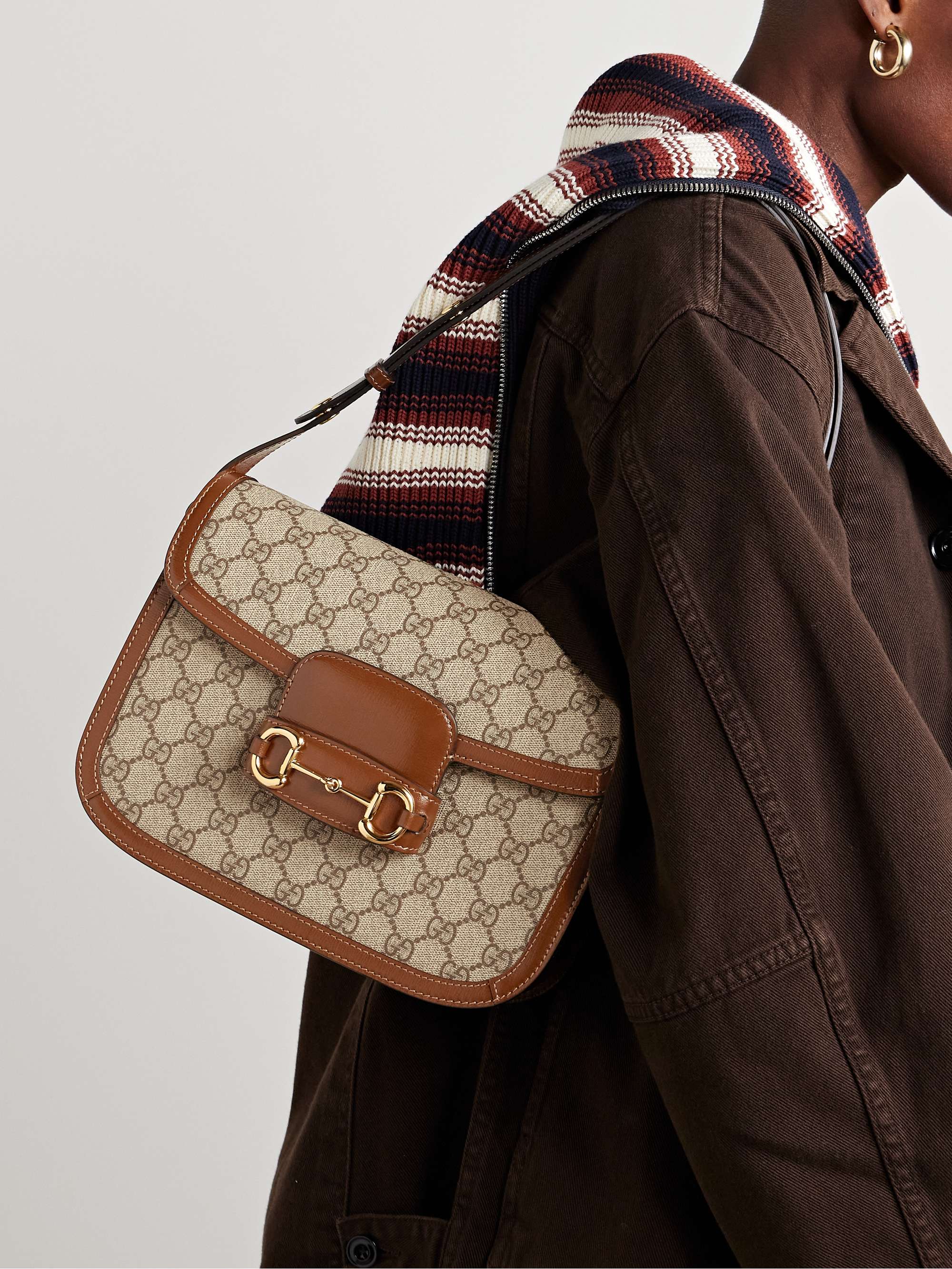 GUCCI Horsebit 1955 leather-trimmed printed coated-canvas shoulder bag |  NET-A-PORTER