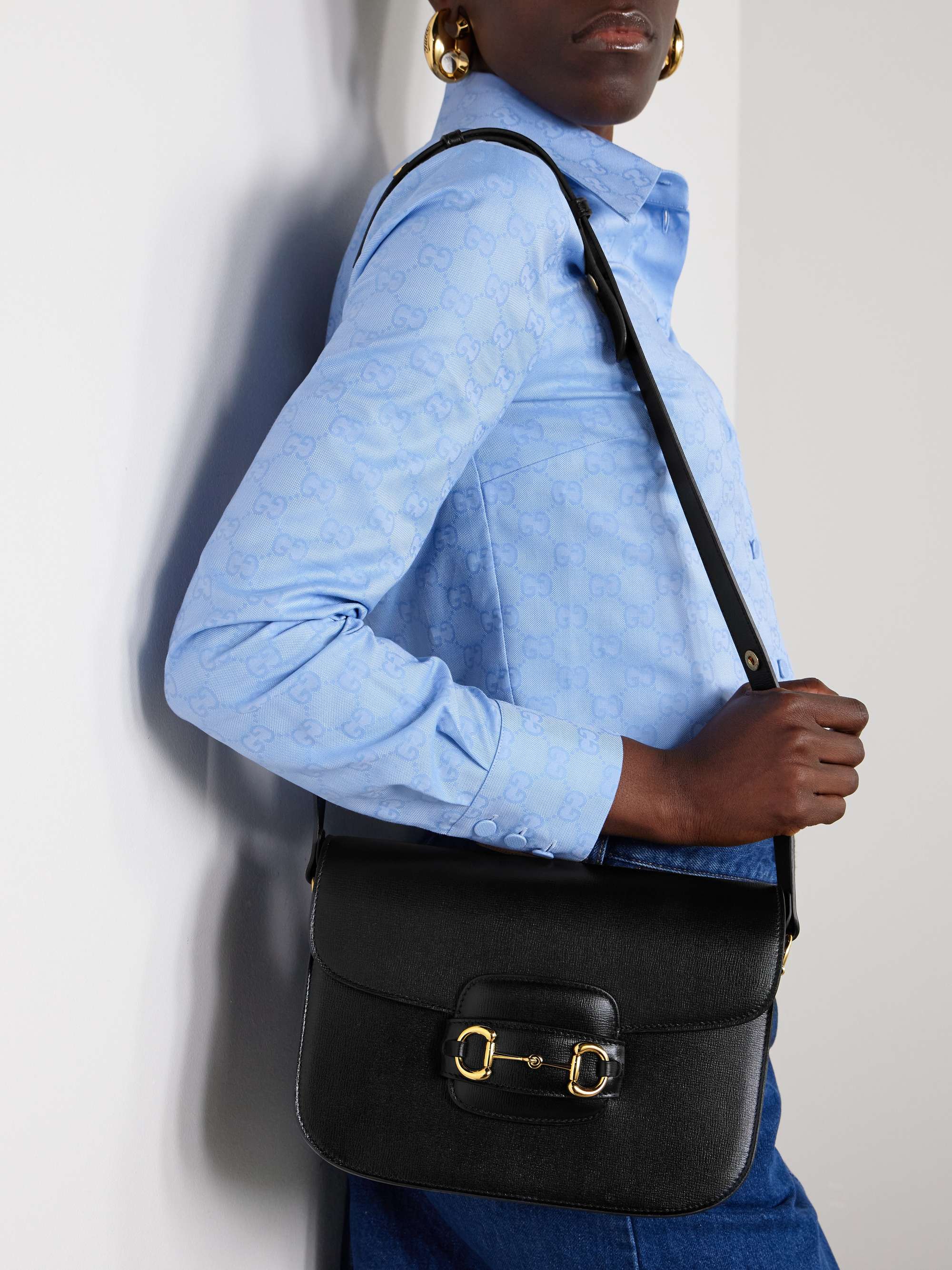 GUCCI Horsebit 1955 textured-leather shoulder bag