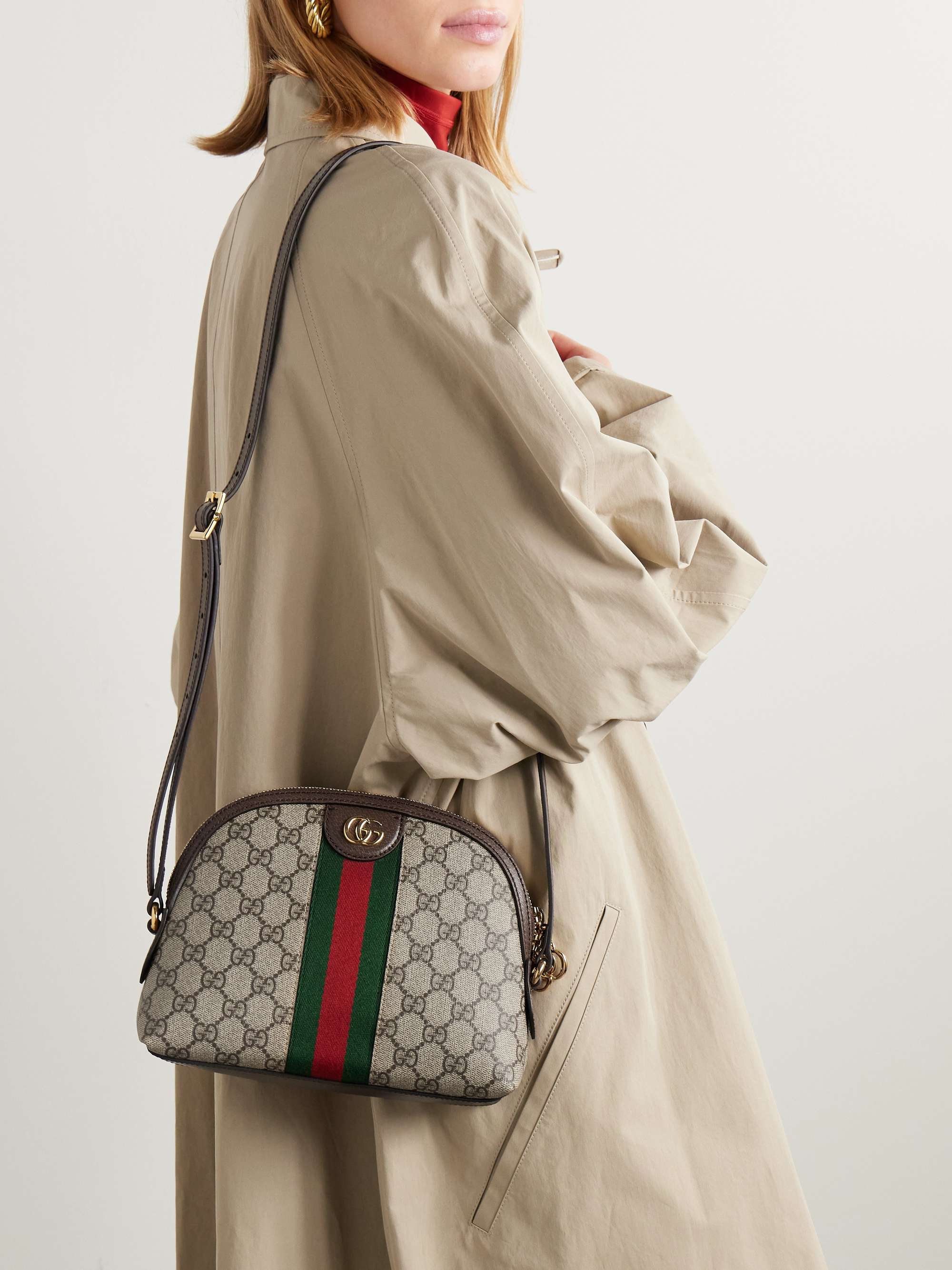 Gucci Ophidia Webbing-Trimmed Textured-leather and Printed Coated-canvas Shoulder Bag