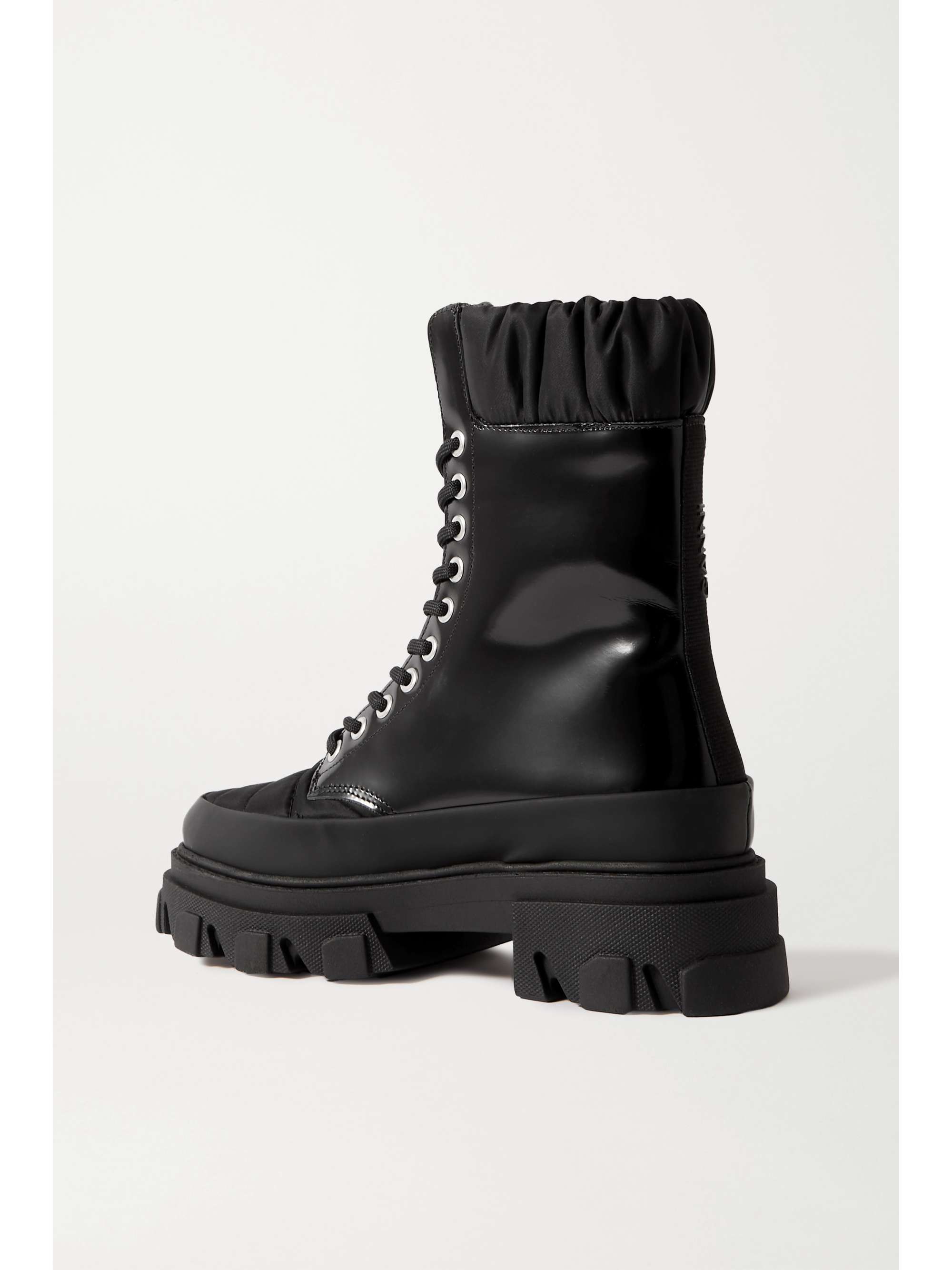 GANNI Shell-trimmed glossed-leather ankle boots