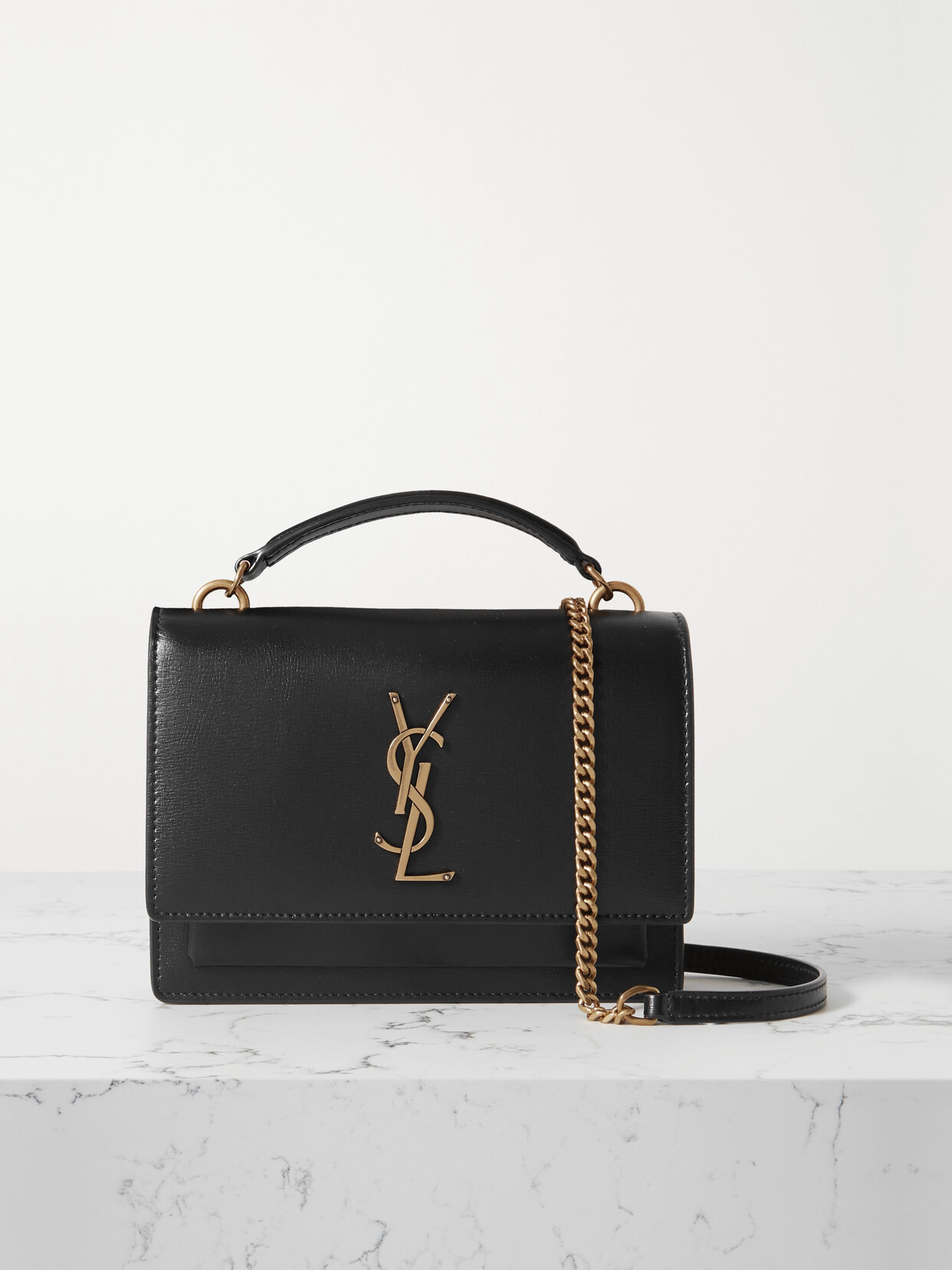 Saint Laurent Sunset Leather Shoulder Bag In Black