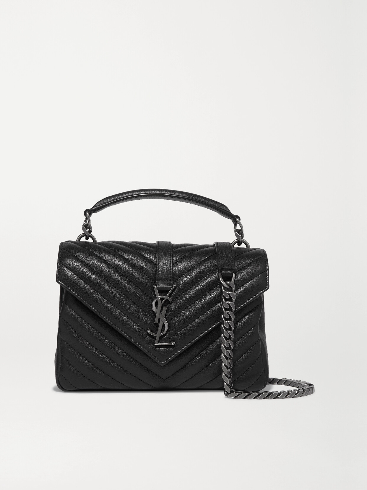 Saint Laurent College Medium Quilted Texturedleather Shoulder Bag In