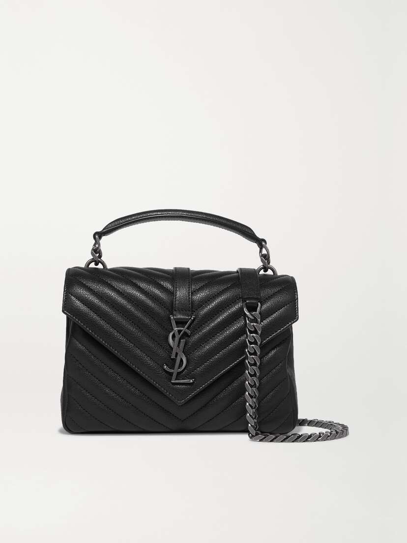 Saint Laurent College Medium Chain Quilted Textured-leather Shoulder Bag