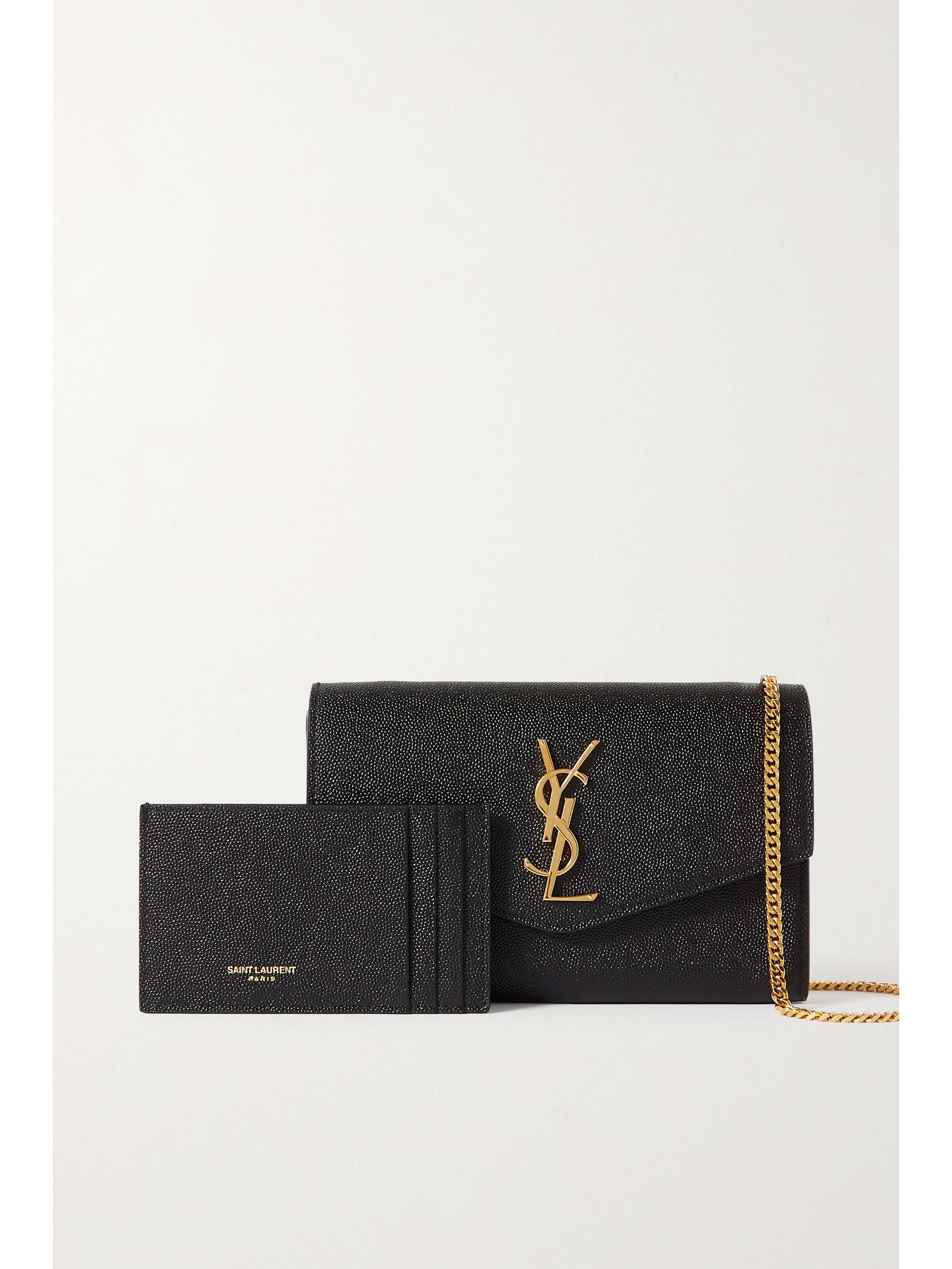 Saint Laurent Uptown Leather-trimmed Raffia Pouch