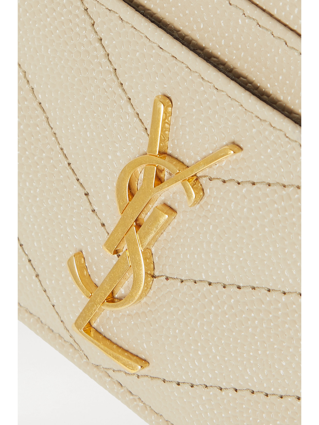 Saint Laurent Monogramme Quilted Textured-leather Cardholder In Cream