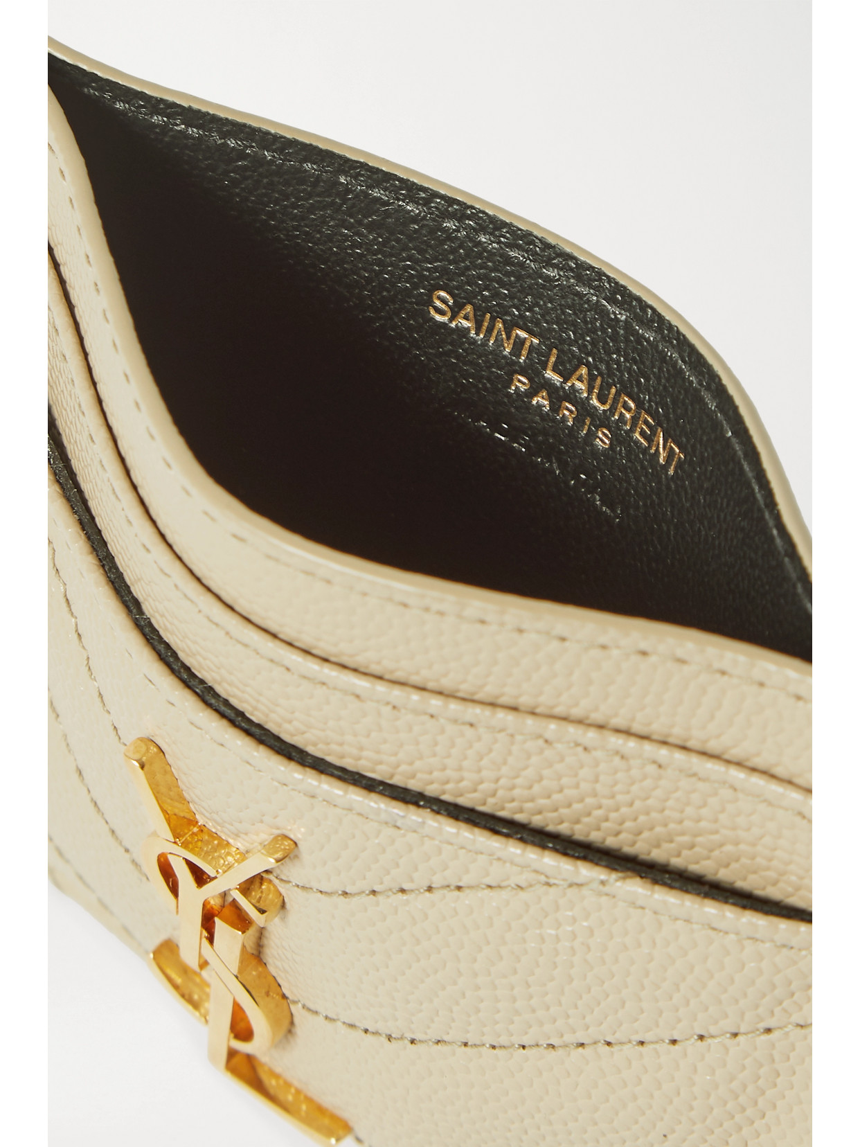 Saint Laurent Monogramme Quilted Textured-leather Cardholder In Cream