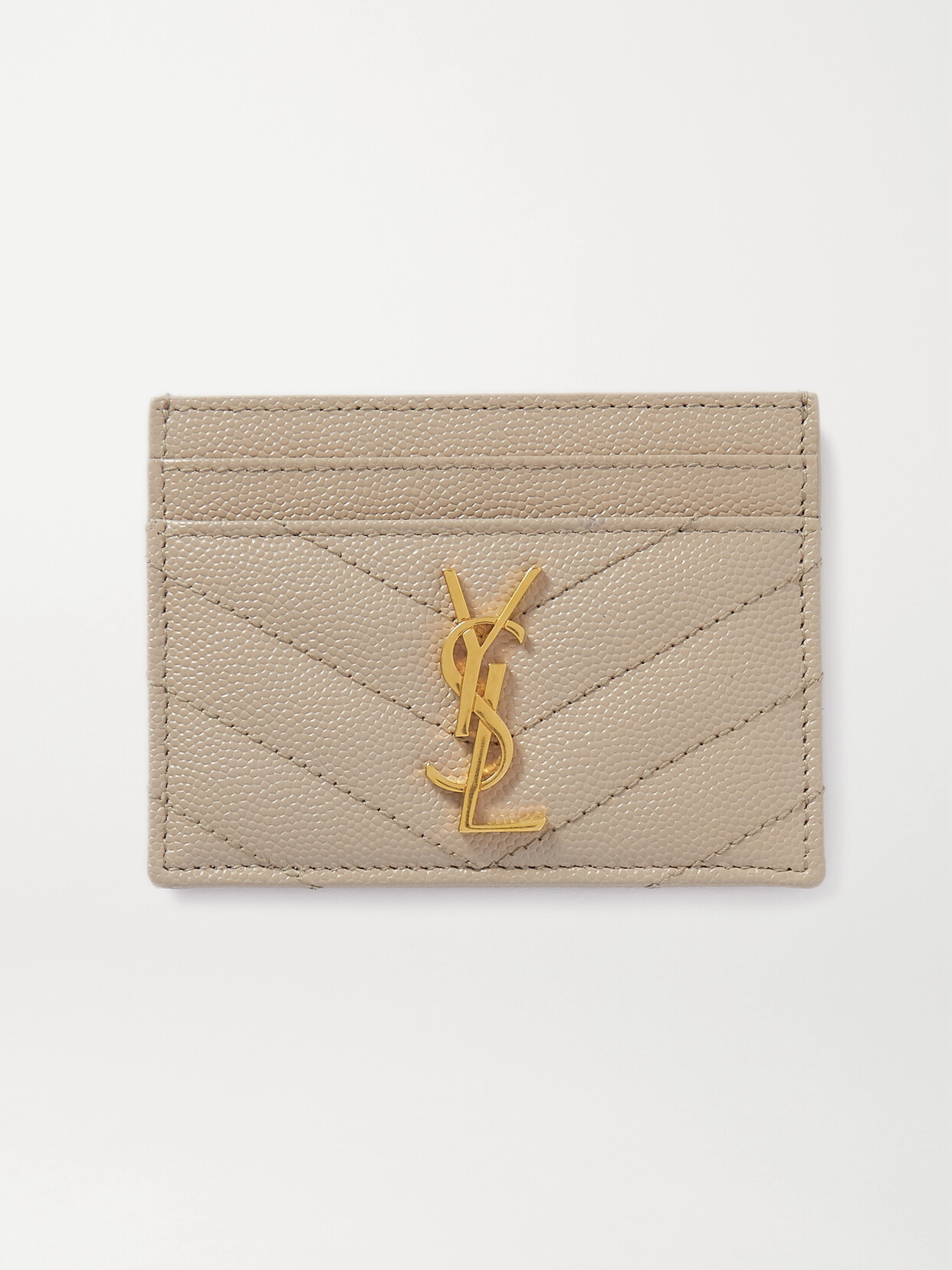 Saint Laurent Monogramme Quilted Textured-leather Cardholder In Cream