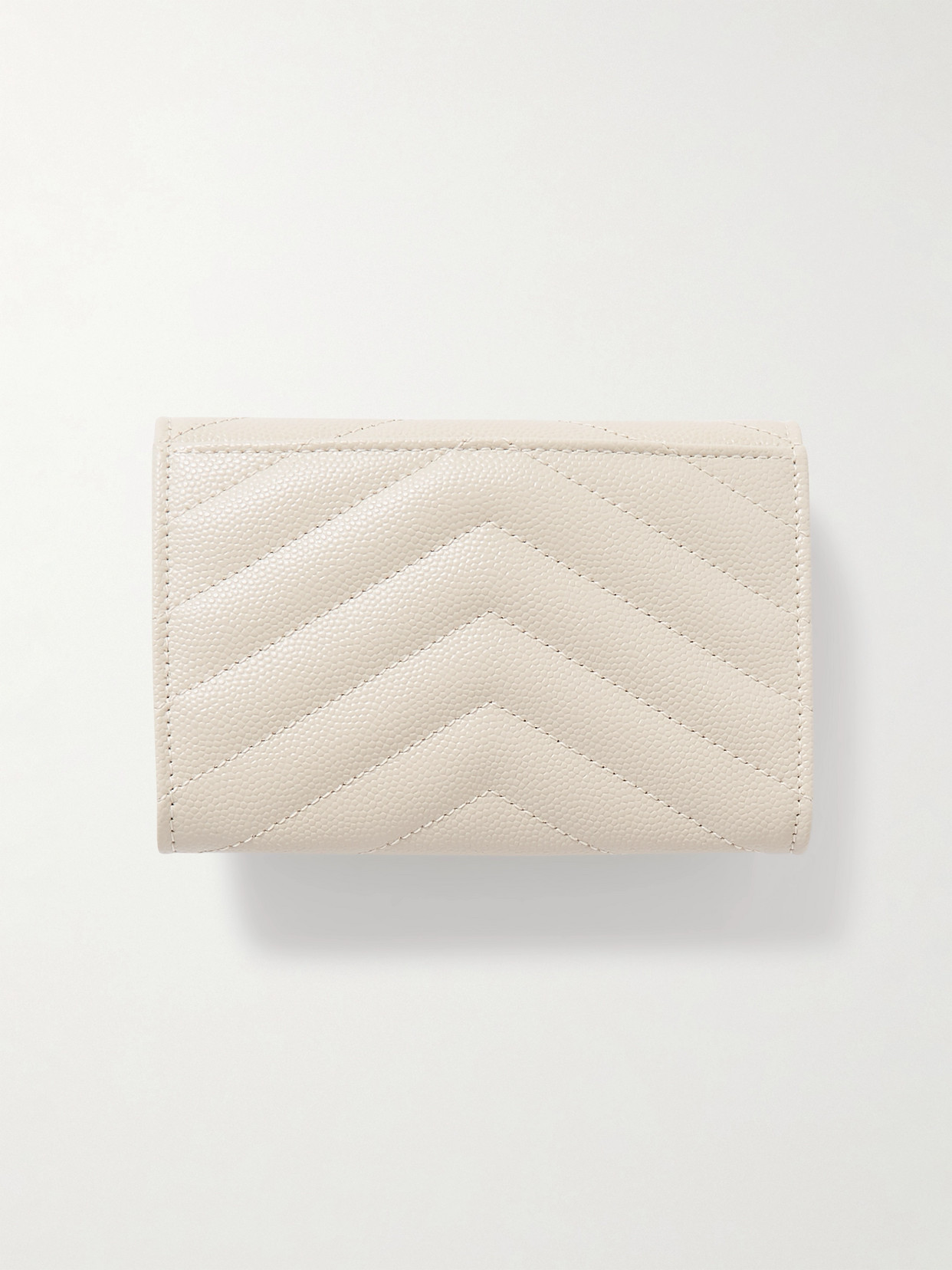 Shop Saint Laurent Monogramme Envelope Quilted Textured-leather Wallet In Off-white