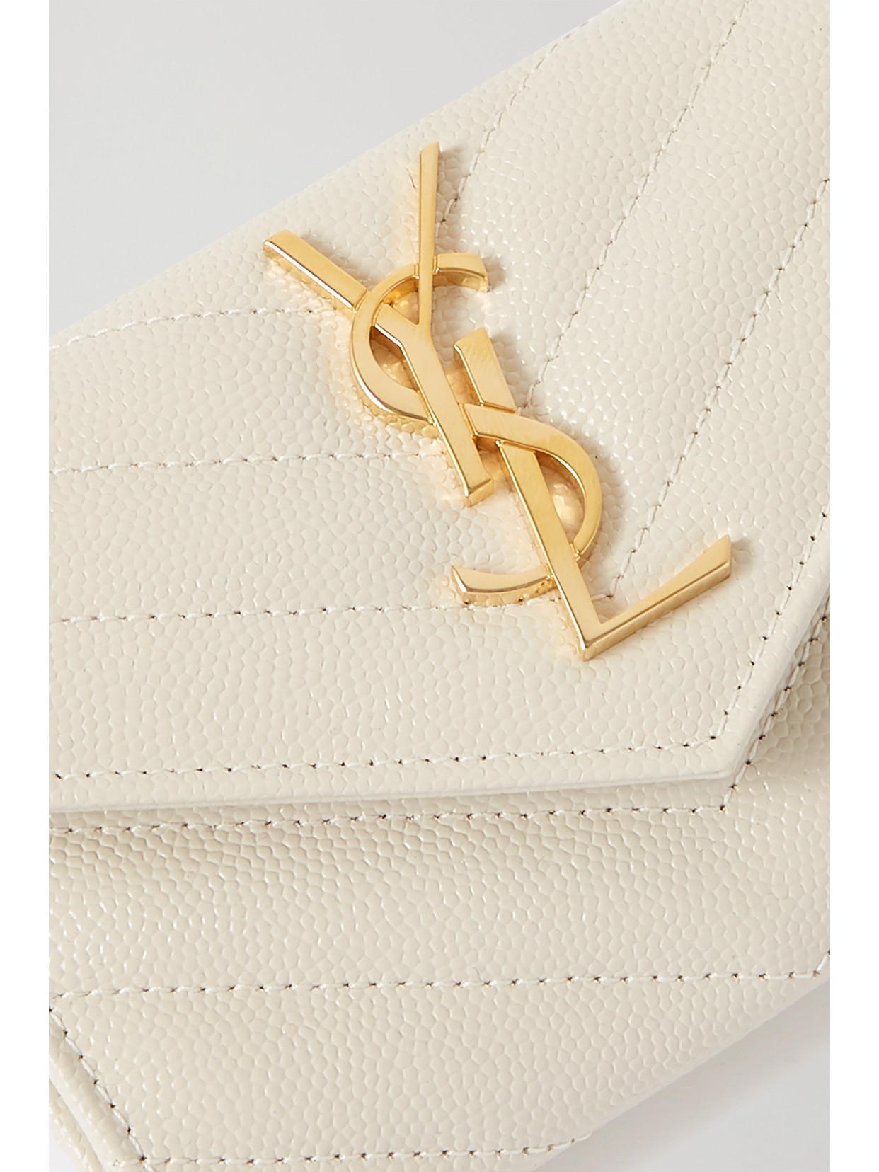 Shop Saint Laurent Monogramme Envelope Quilted Textured-leather Wallet In Off-white