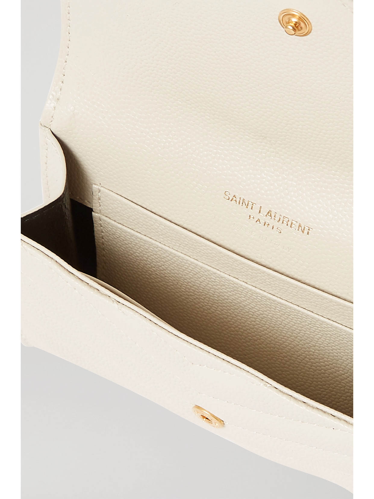 Shop Saint Laurent Monogramme Envelope Quilted Textured-leather Wallet In Off-white