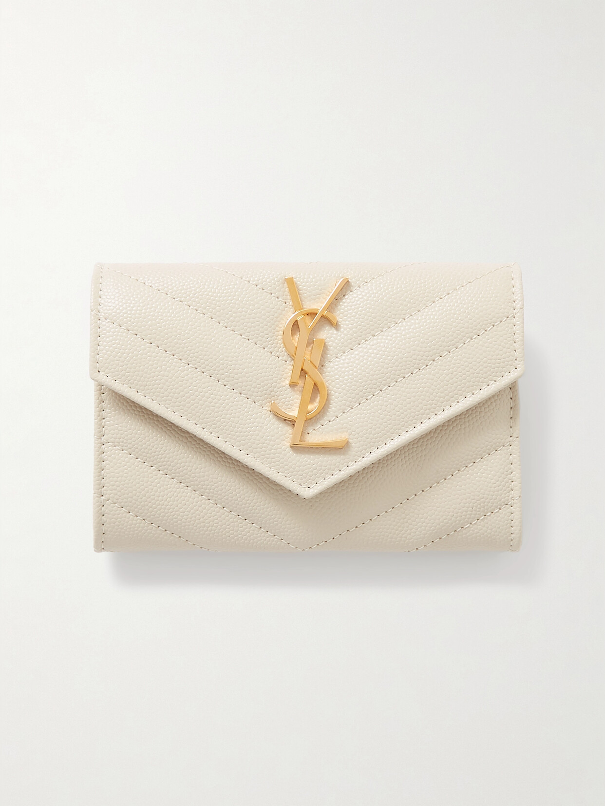 Saint Laurent Monogramme Envelope Quilted Textured-leather Wallet In Off-white