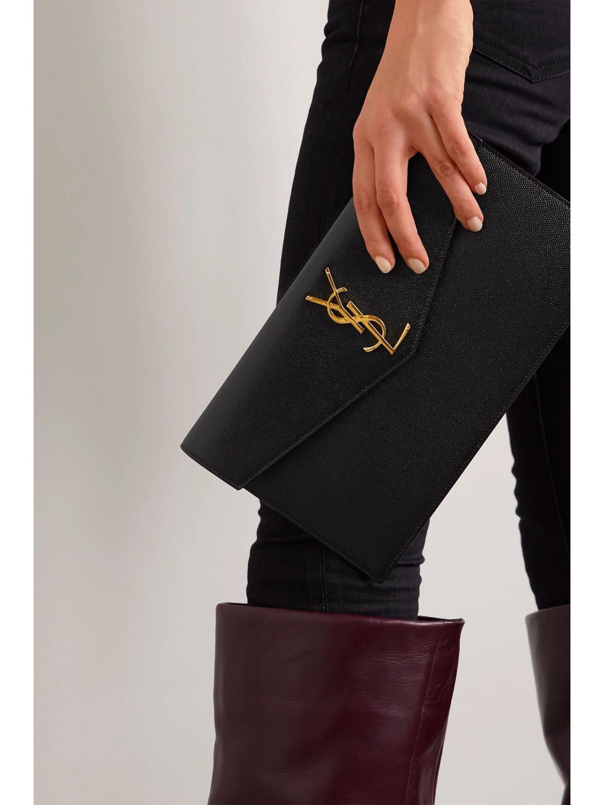 Saint Laurent Uptown Textured-leather Pouch In Black