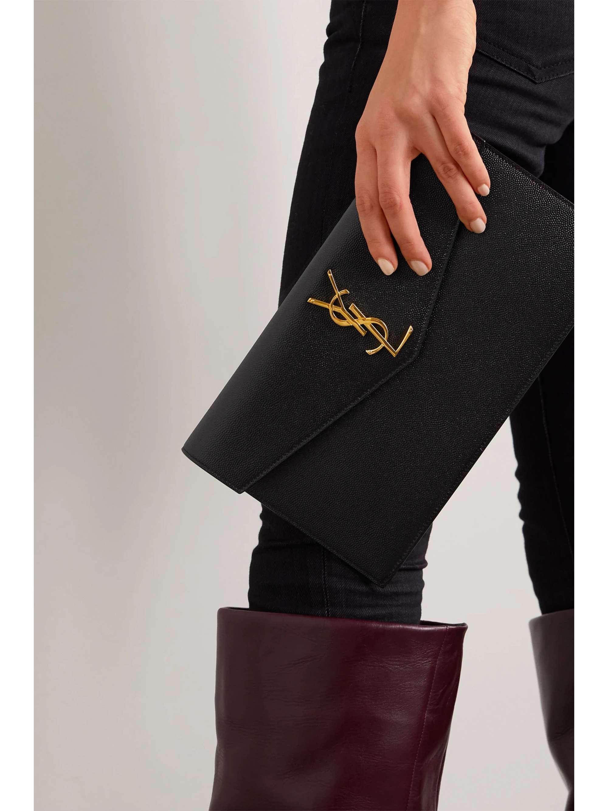 Saint Laurent Uptown Calfskin Leather Envelope Clutch