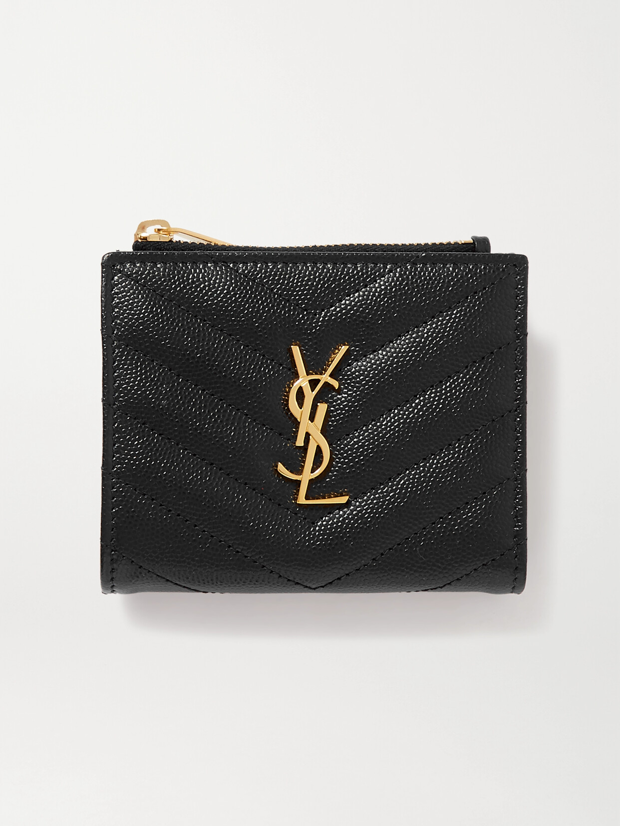 Shop Saint Laurent Monogramme Quilted Textured-leather Wallet In Black