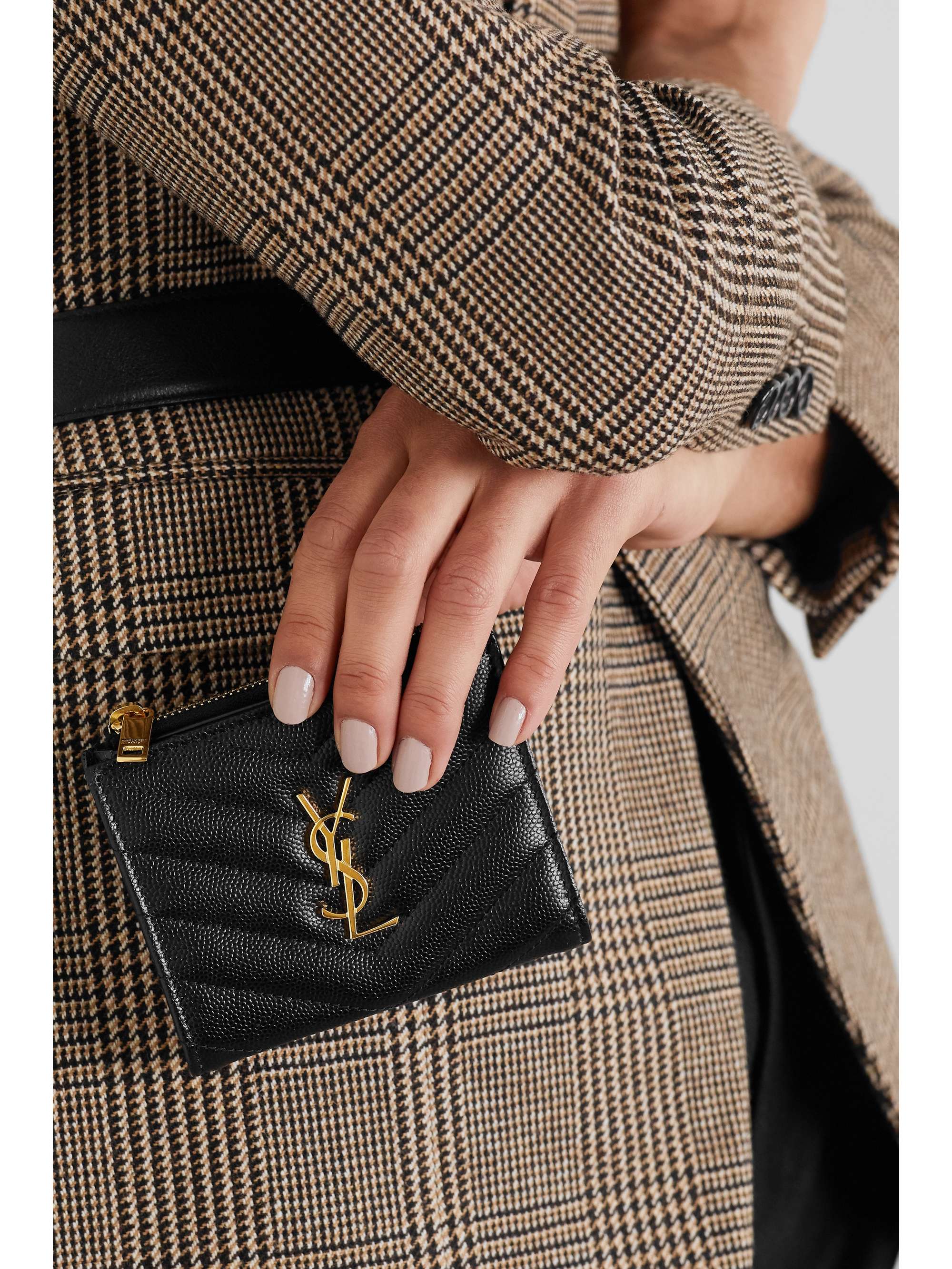 Saint Laurent Card Holder Monogram Quilted Textured Leather