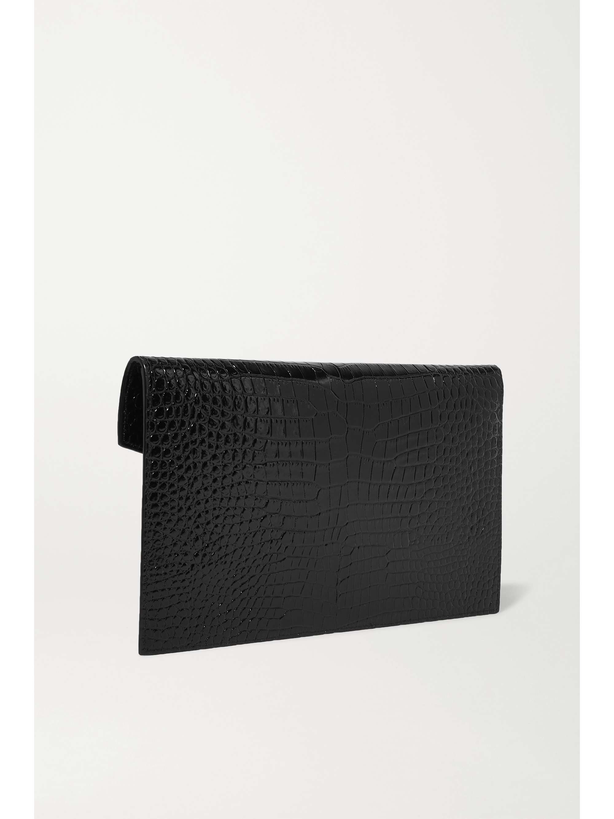 SAINT LAURENT Uptown croc-effect patent-leather pouch